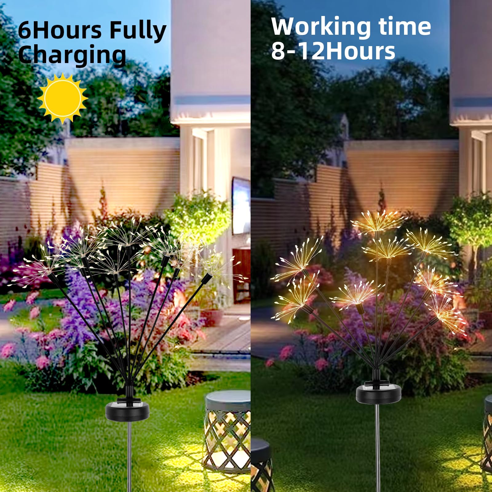 Annefly 2 Pack 160 LED Solar Garden Lights Solar Firework Lights with 8 Modes Waterproof Swaying Firefly Light for Outdoor Garden Patio Pathway Decor - Image 3