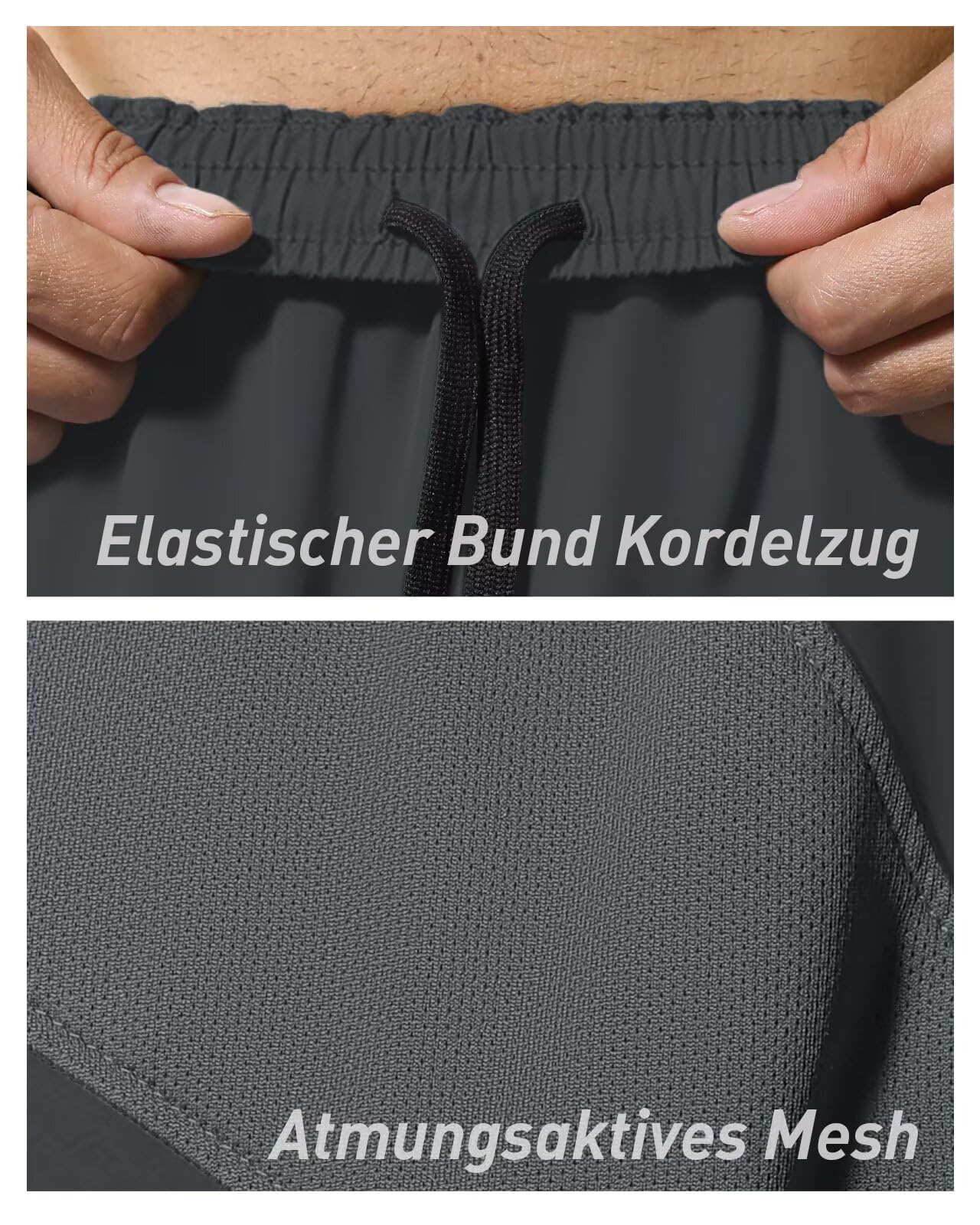 HMIYA 2er Pack Kurze Hosen Herren Atmungsaktiv Sporthose Leicht Laufhose mit Reißverschlusstasche für Training & Freizeit