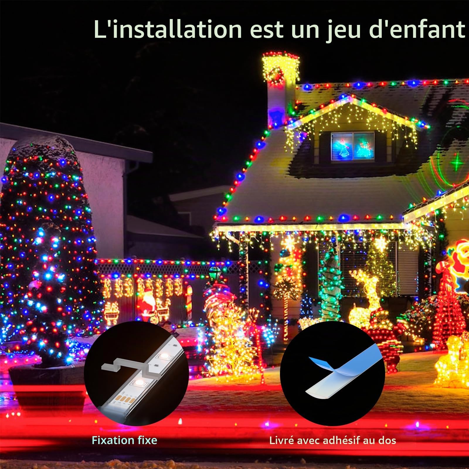 36M au total (3x12M) - Lot de 3 guirlandes lumineuses solaires pour extérieur, étanches, multicolores, lumières de jardin à variateur avec télécommande et 8 modes, bandes LED découpables pour