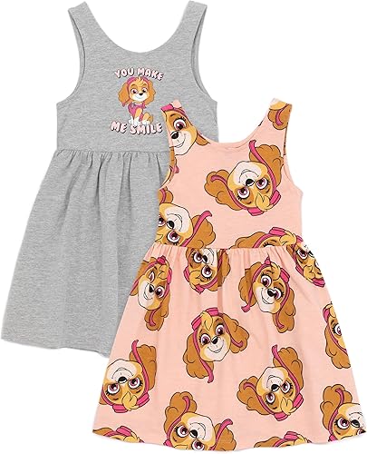 Paw Patrol Vestido para niñas, 2 unidades, color gris y rosa, helicóptero Skye Pup, sin mangas, para verano, divertido conjunto de ropa
