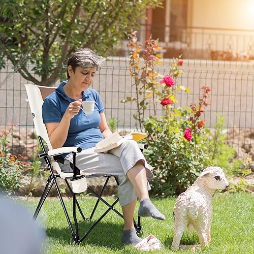 Miniatura 2 de HAPPYGRILL Silla de camping plegable con bolsa de transporte, silla de césped portátil con soporte para tazas, silla de exterior de 330 libras para