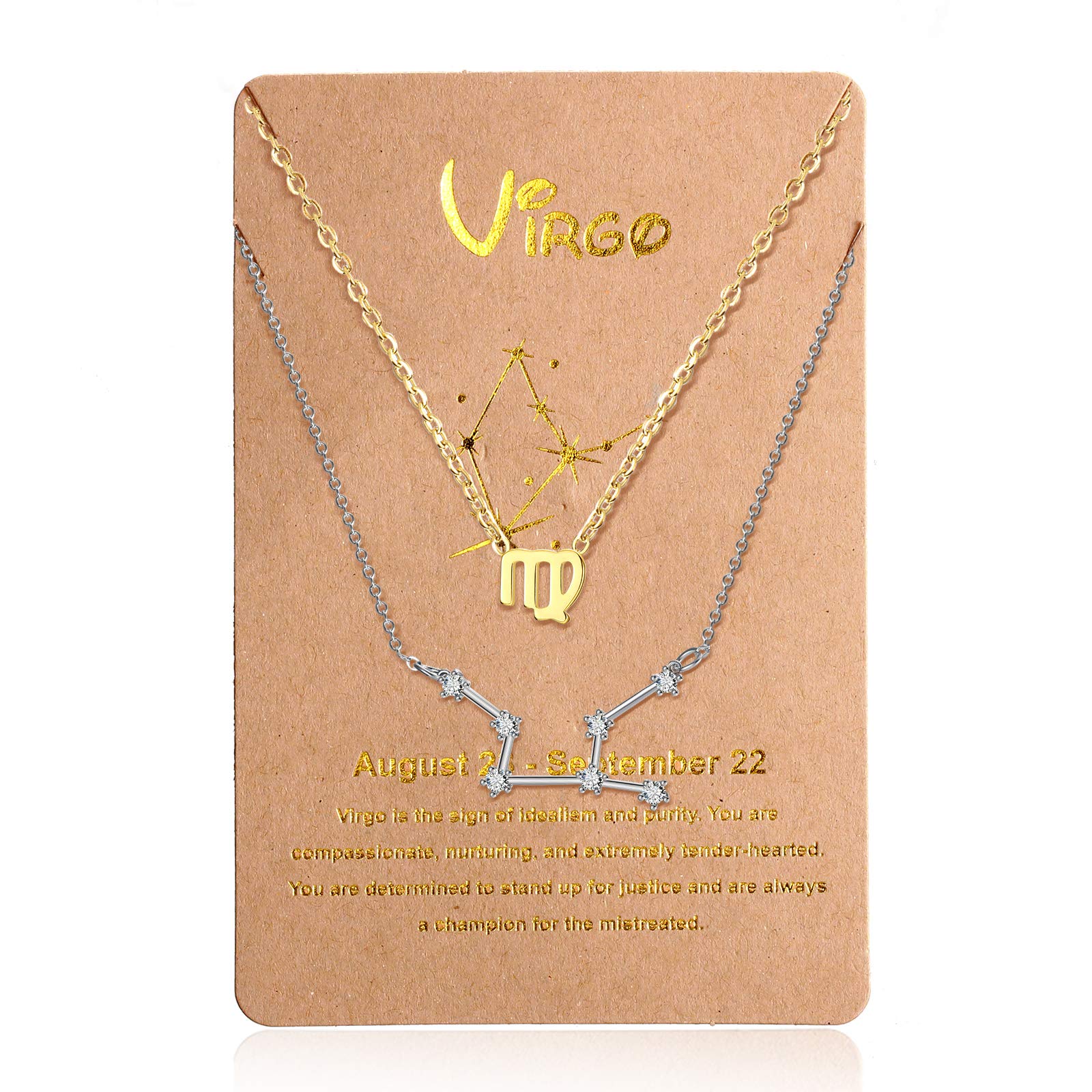 Hicarer 2 Collares de 12 Constelaciones Collar con Colgante de Zodiaco Constelación de Oro, Cadena de Señal de Horóscopo Astrológico de Plata con Tarjeta de Constelación para Mujer