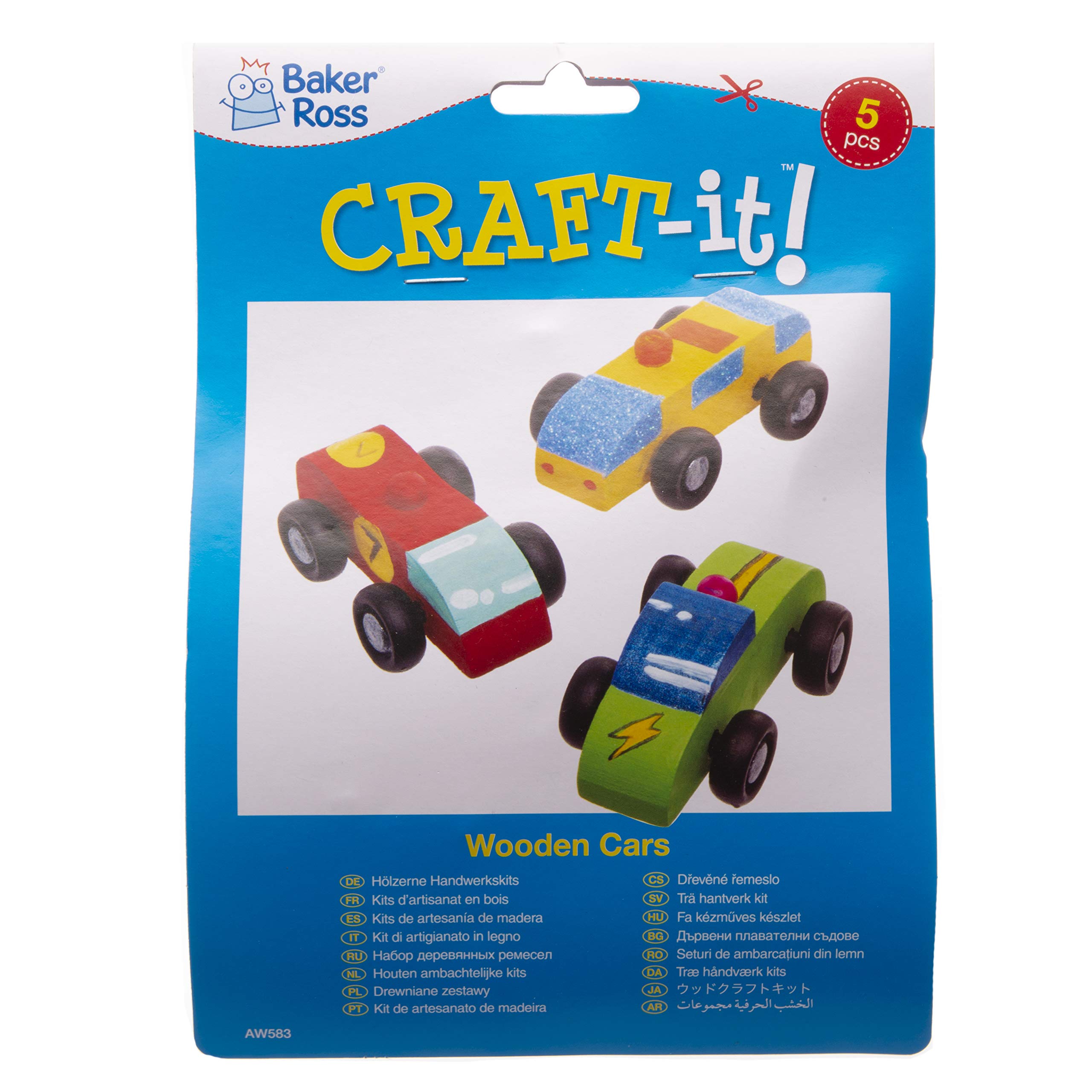 Baker Ross AW583 Mini Wooden Cars (Pack of 5), Pack of 1 - Image 3