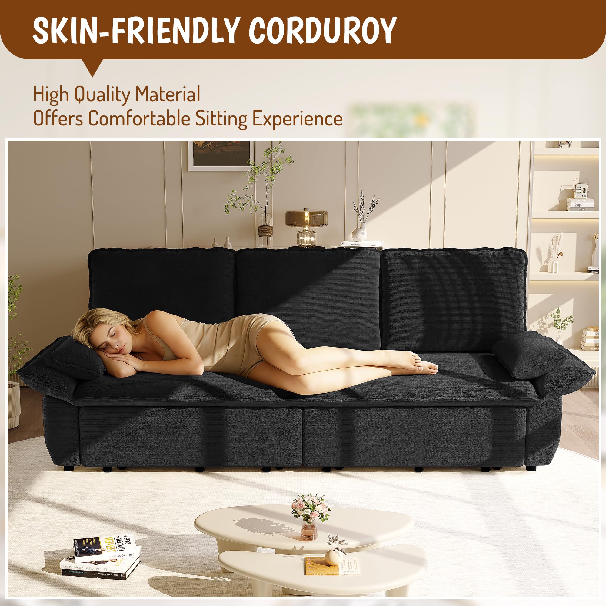 KEIKI 94.5' King Pull-Out Sofa Bed, 3-in-1 Convertible Couch with Reclining Comf — product photo