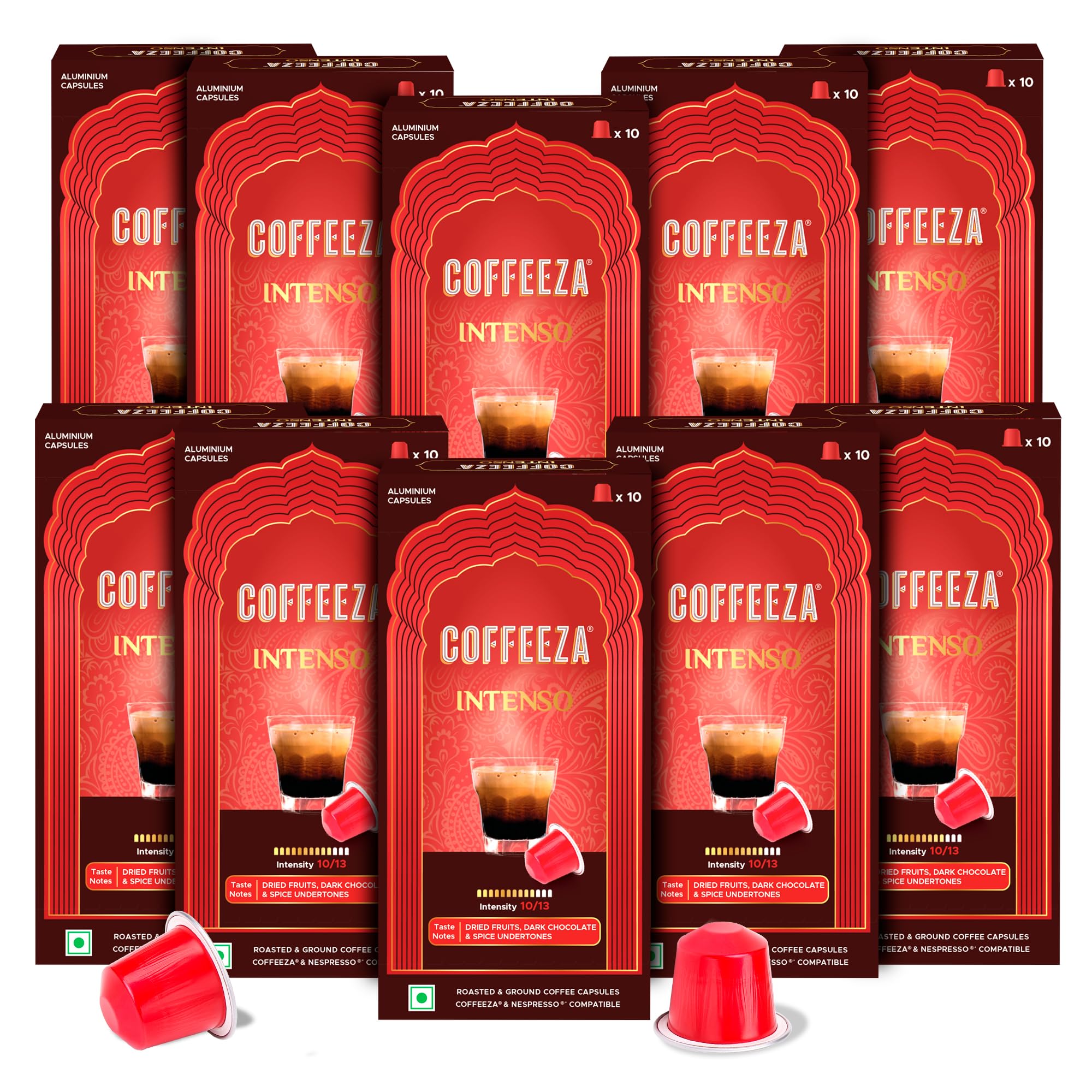 Intenso Aluminium Coffee Capsules, Intensity - 10, Nespresso Compatible Coffee Pods | Box of 10 (100 Capsules).