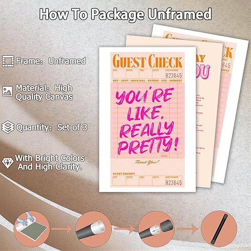 Miniatura 7 de Liyark Youre Like Really Pretty - Juego de 3 lienzos artísticos de pared en lienzo rosa y naranja Funky Ways To Say I Love You, póster de mediados