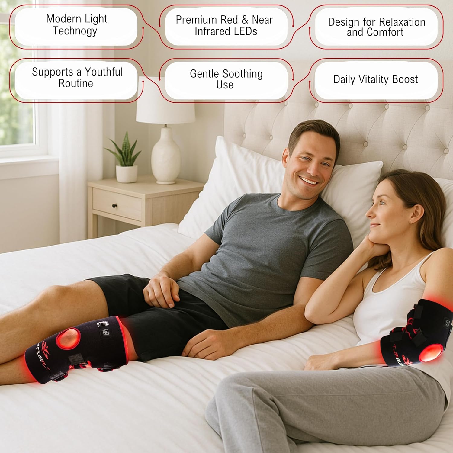 LuminousRLT Red Light Therapy Knee Pad – Adjustable Infrared Knee & Elbow Wrap with Auto-Off Timer, 180 Red & Near-Infrared LEDs