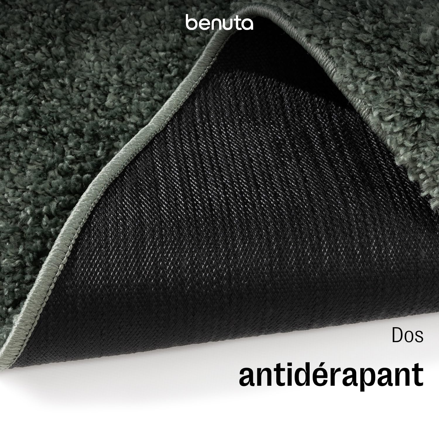 benuta Basic Tapis Poils Long Soho - Vert 120 cm Rond - Doux Minimaliste - Lavable - Nettoyage Facile - Compatible avec Chauffage au Sol - pour Chambre, Couloir, Salle à Manger