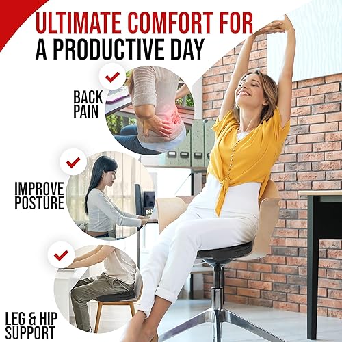 Miniatura 7 de FORTEM Cojín para silla, cojín de asiento para oficina, soporte lumbar para silla, soporte de espalda de espuma viscoelástica funda lavable, XL