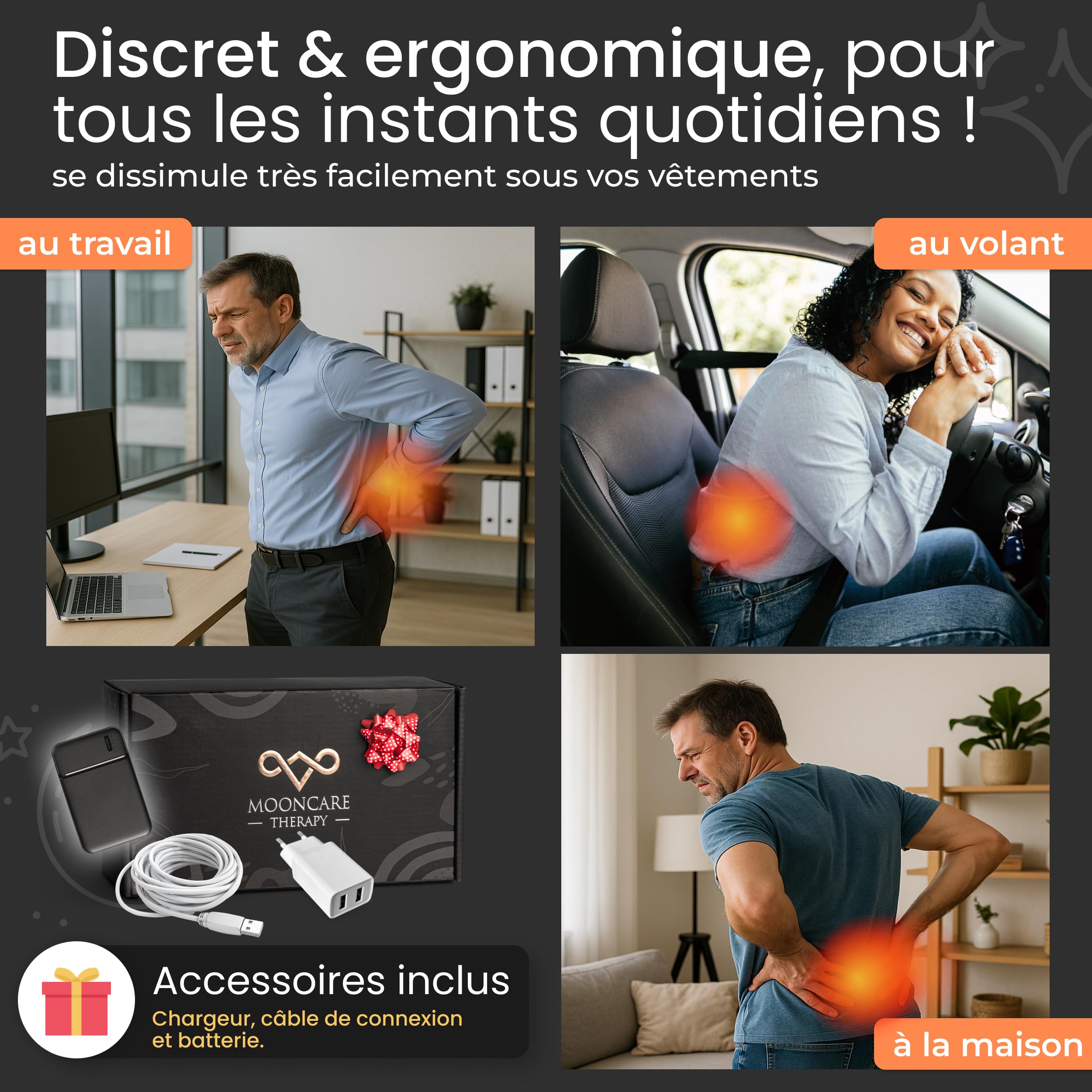 Ceinture Chauffante sans fil lombaire | Règles Douloureuses | Discrète, légère et sans fil | 3 niveaux de température | Batterie 5000mah | Du 34 au 50 (Du 34 au 50 PRO)