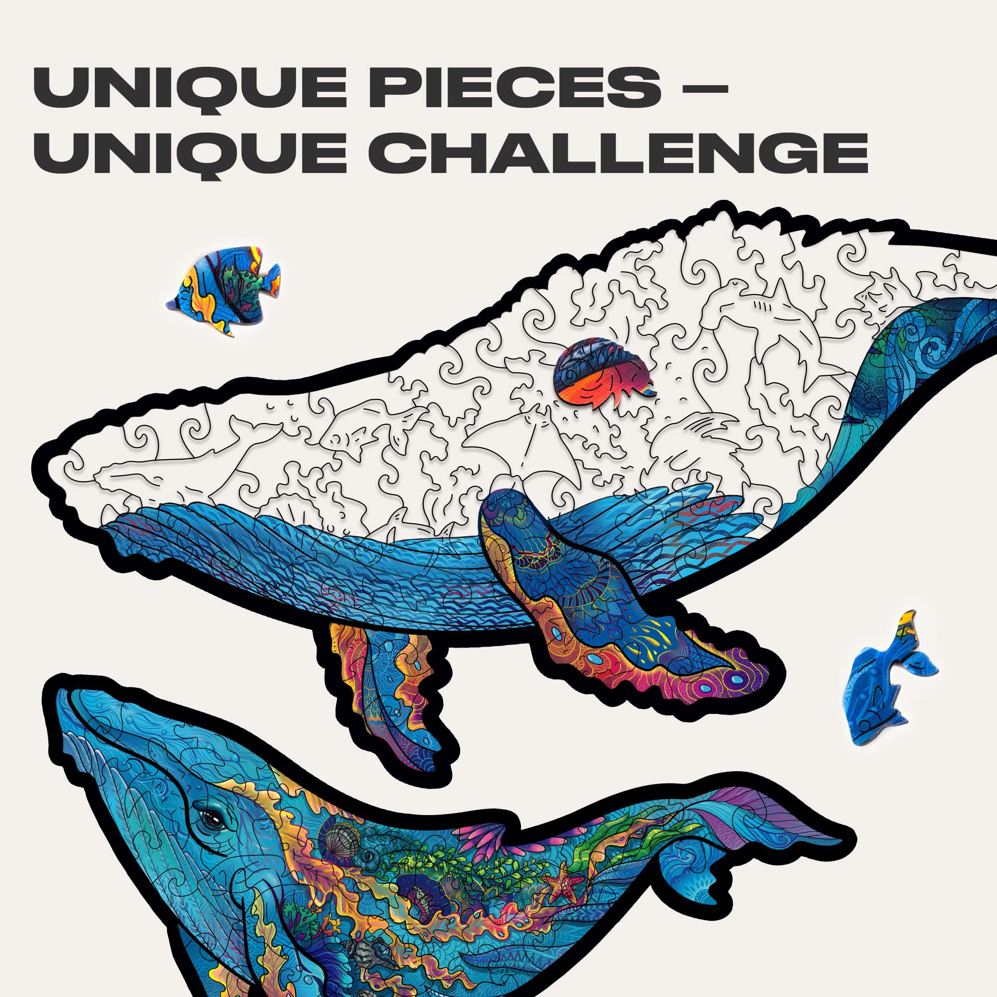 UNIDRAGON Drewniane Puzzle dla Dorosłych - Milky Whales - 98 Elementów