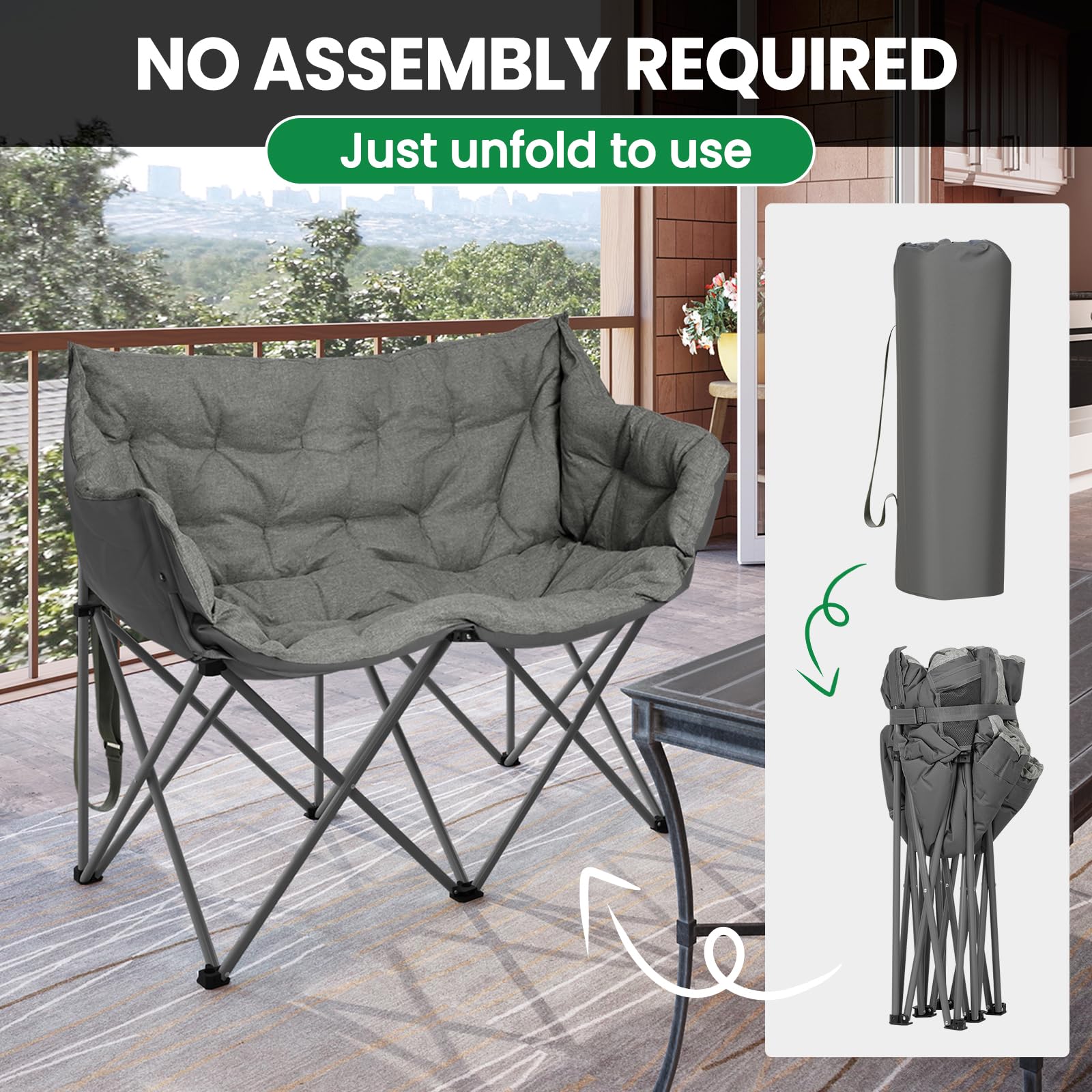 WOLTU Campingstuhl Faltbar fr 2 Personen, 121 cm breit, Sitzkissen  Gepolstert, Klappstuhl Campingcouch mit Hoher Rckenlehne, fr Garten  Balkon Outdoor Indoor : Amazon.de: Sport & Freizeit