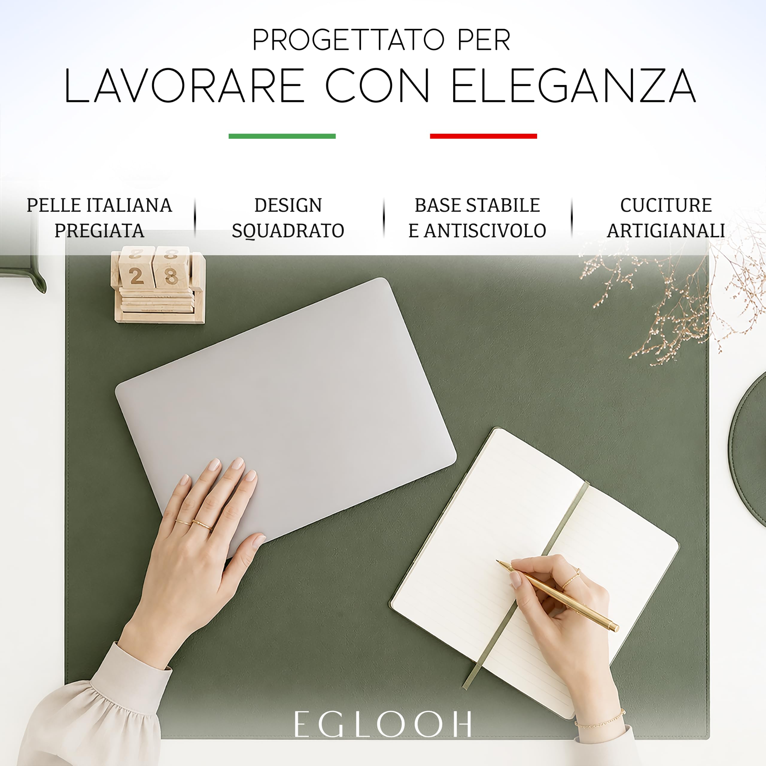 Eglooh – Palladio – Sottomano Scrivania Pelle Vera con Angoli Squadrati – Desk Pad e Tappetino Scrivania Antiscivolo – Copriscrivania Made in Italy