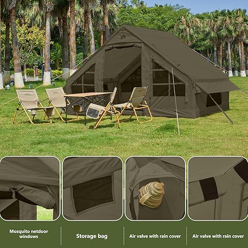 Miniatura 2 de Inflatable Tents for Camping with Stove Jack, 2/4/6/8 Person Easy Setup Blow Up Tents for 4 Seasons Waterproof Inflatable Camping Tent with Awning,