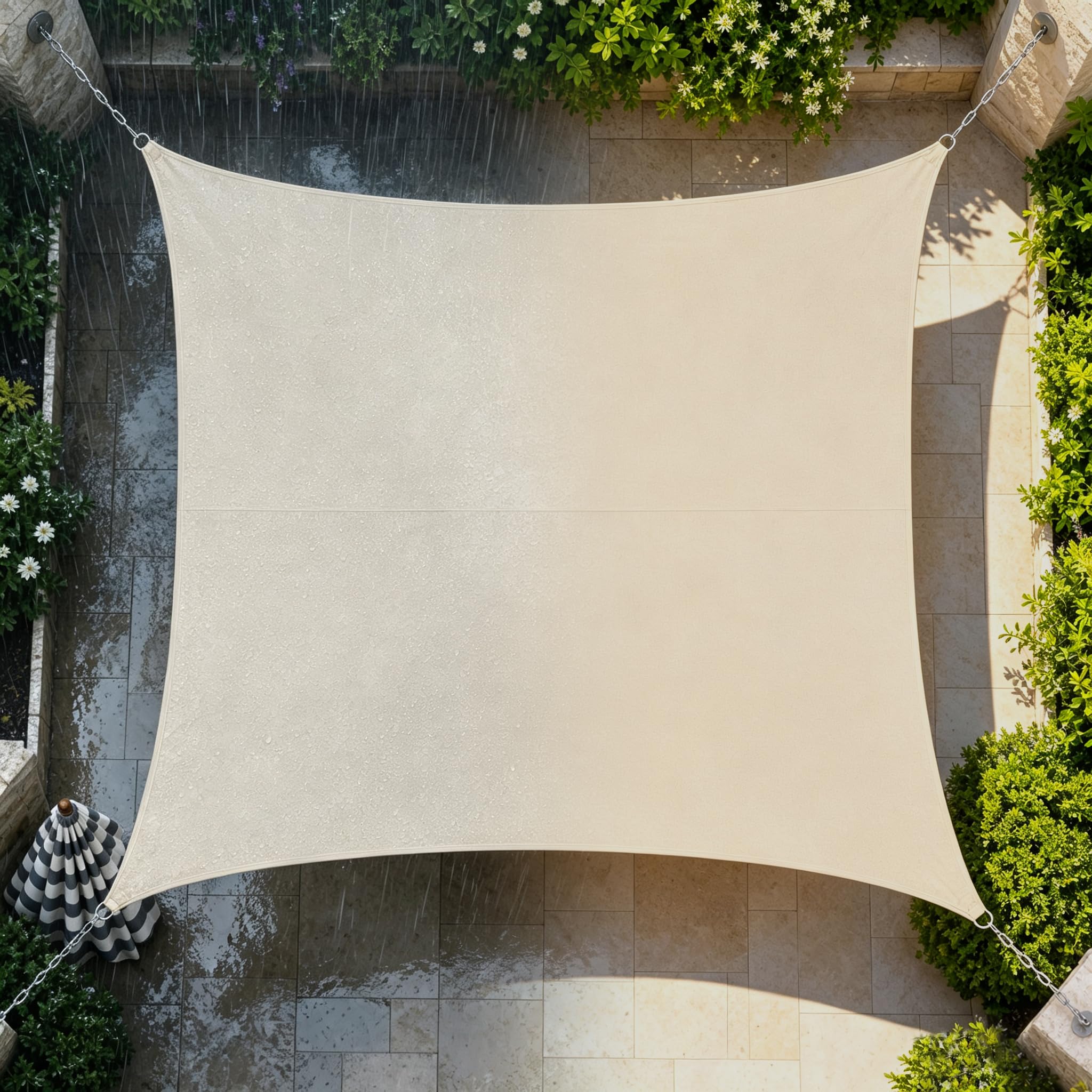 Amgo 14x14 Beige Square Waterproof Shade Sail