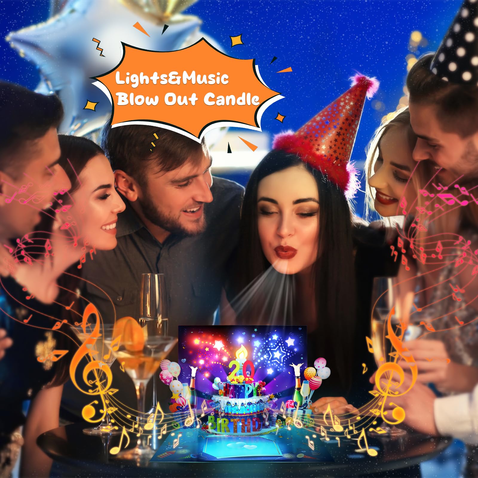 3D Musikalische Geburtstagskarte mit blasbarer LED-Lichtkerze, DIY 0-9 Zahlen, Happy Birthday Pop-Up-Karten mit bunten Feuerwerk-Lichtern, Happy Birthday Song & aufregender Jubelklang, beeindruckende
