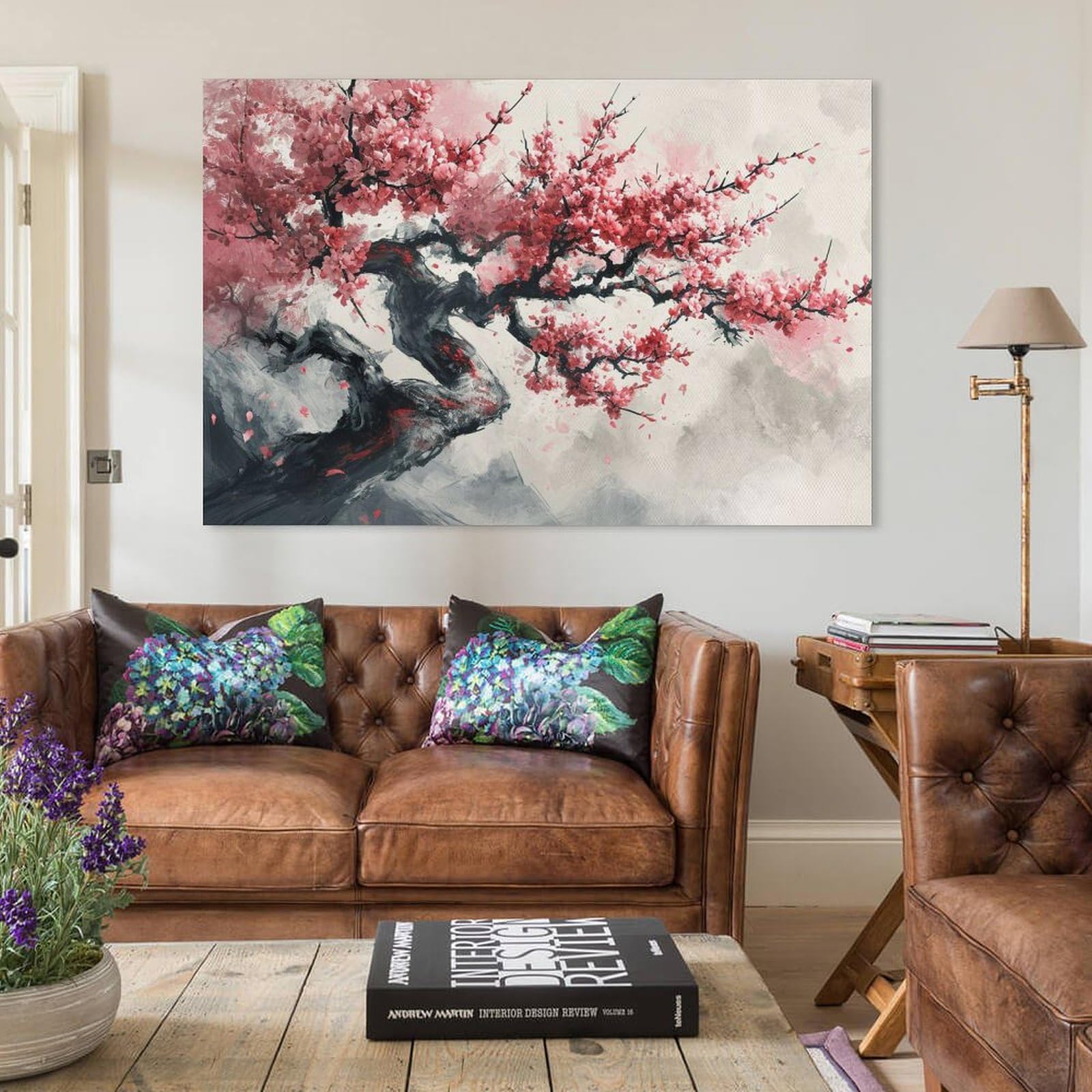 Amazon.co.jp: 絵画 桃の花の中国風水墨画インテリア 絵画 魅力的な花