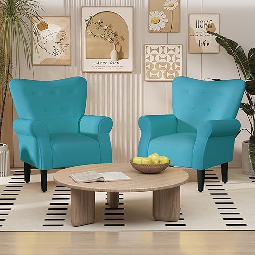 Miniatura 40 de Mellcom - Sillón moderno, sillón con respaldo alto,Sofá individual tapizado con tela y con patas de madera para sala de estar, dormitorio,Club Rosa