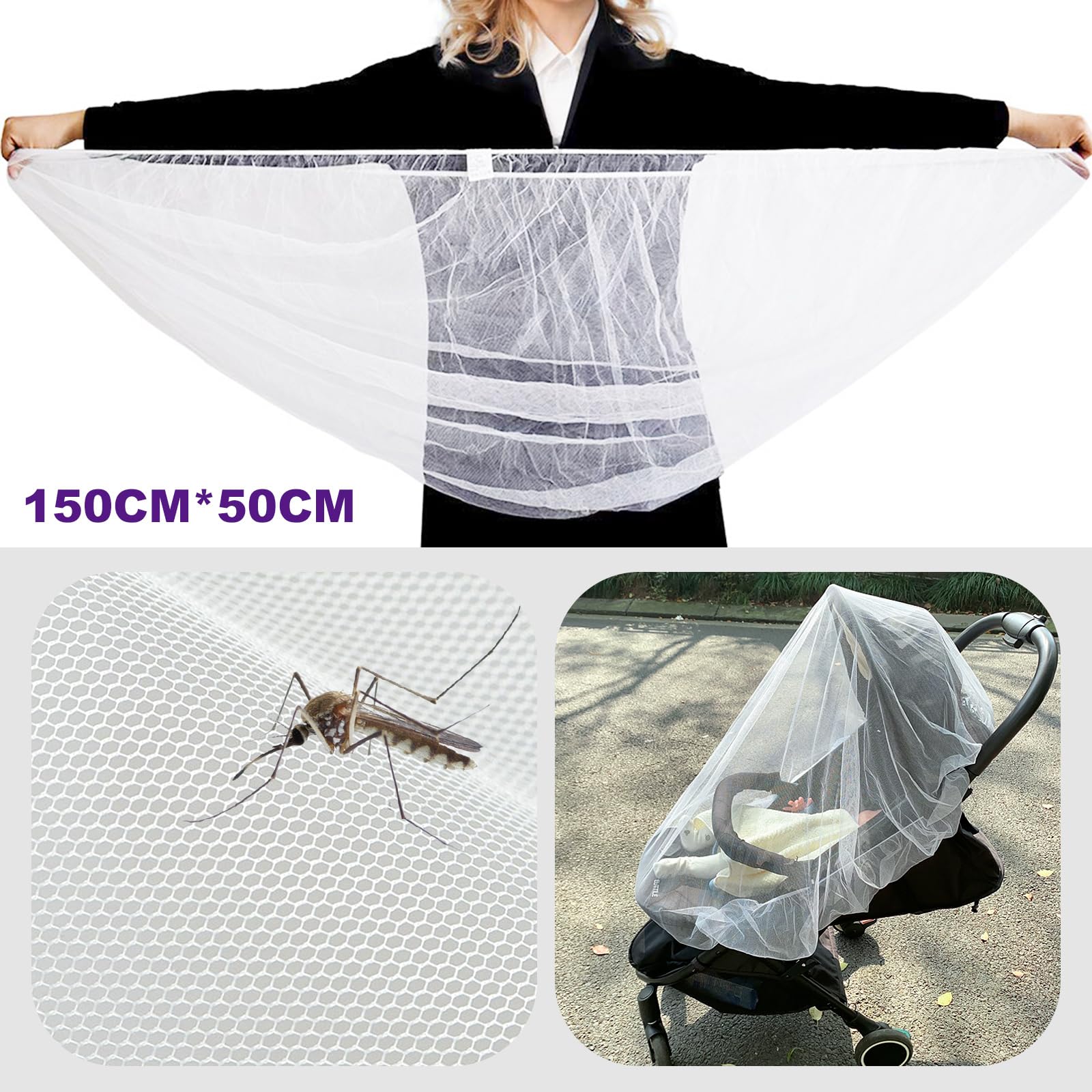 Universal Mosquitera Carrito Bebé, RISVOWO Mosquitera Universal para cochecitos y sillas de Paseo protección Ideal contra Avispas y Mosquitos Gracias a su Fino Tejido de Malla, Resistente y Lavable