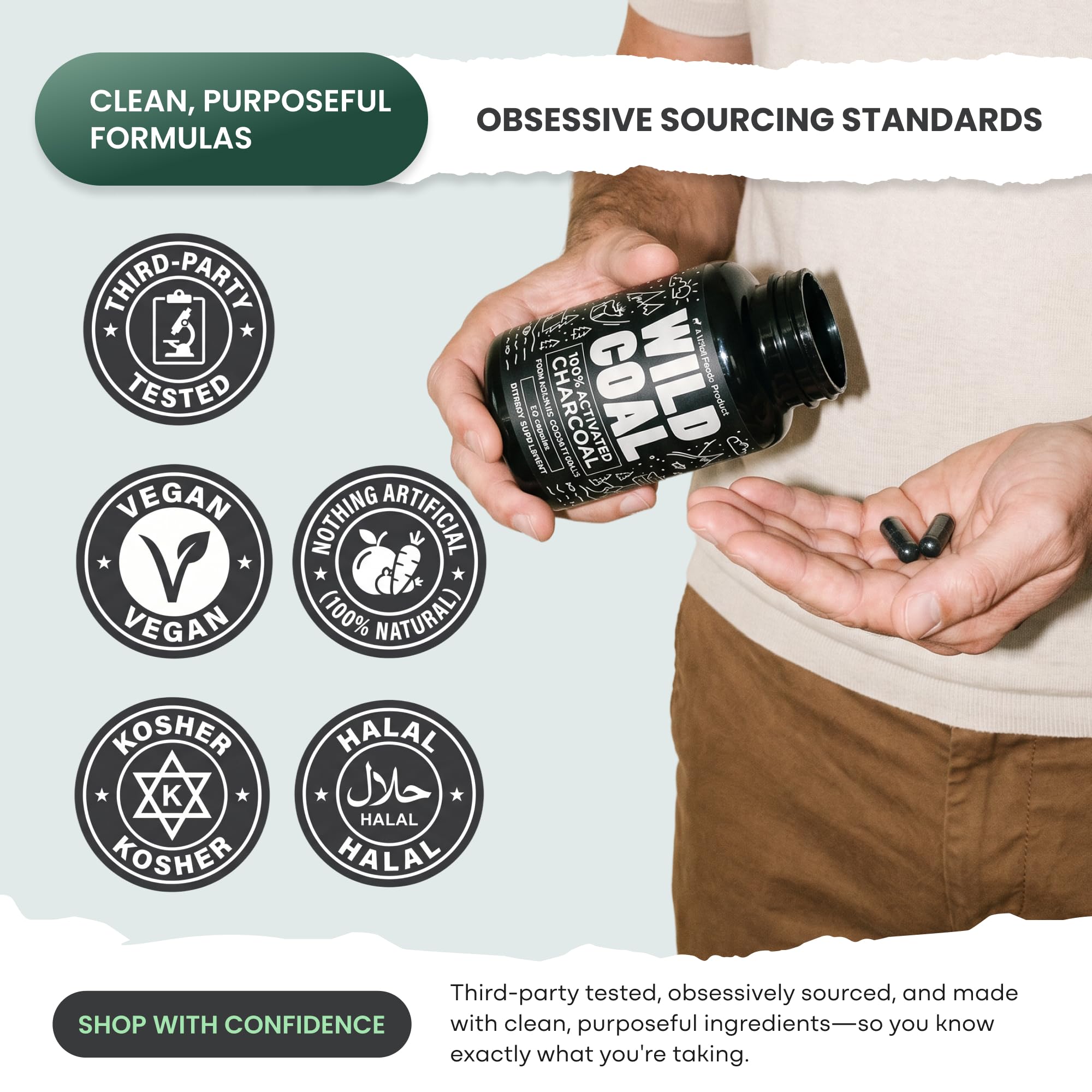 Wild Foods Activated Charcoal Capsules, 100% Organic Coconut Shells, 1 Pack — Amazon image 9