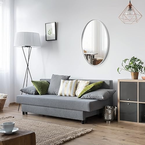 Miniatura 8 de Espejo de pared ovalado, espejo de baño plateado arena con marco de metal, superficie de arena mejorada, espejo ovalado plateado de 22 x 30 pulgadas