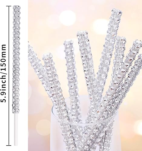 Miniatura 3 de 25 palitos de papel brillantes para tartas, palitos de piruleta con diamantes de imitación con brillantina, soporte para dulces de envoltura de