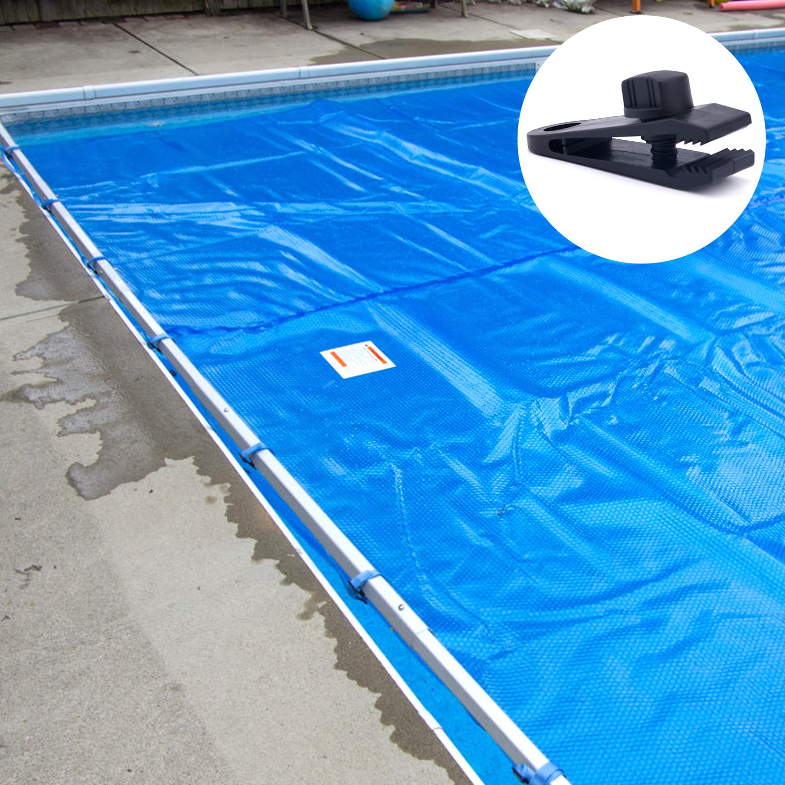 BOXOB 18pcs Kit d'attache Enrouleur Couverture Solaire Piscine, Comprend 6 Bandes Couverture Solaire avec Crochets 6 Pinces Piscine & 6 Fermetures Auto-Agriffantes