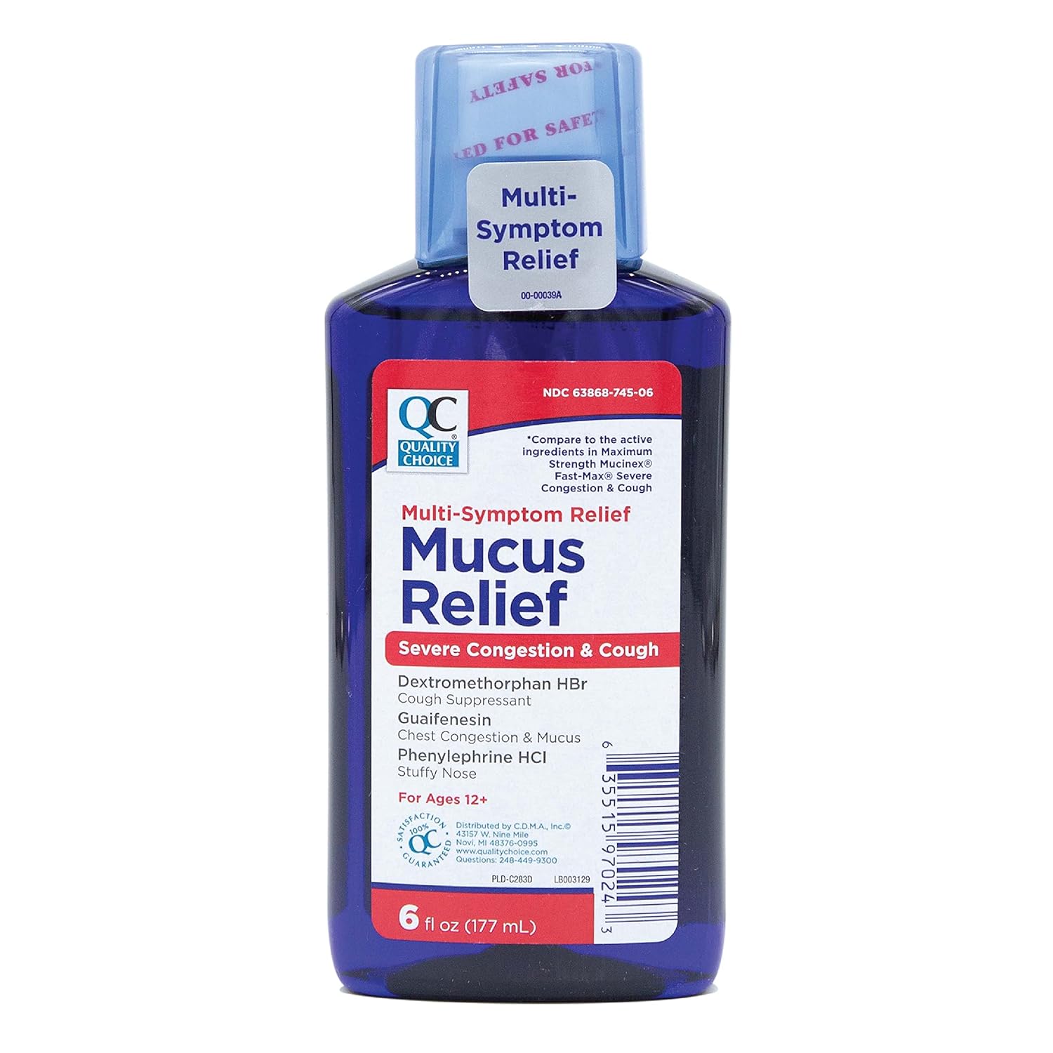 Quality Choice Alívio de Muco Congestão Severa e Tosse, 170 g – Supressor de Tosse e Expectorante de Máxima Potência – Alívio de Sintomas de Resfriado Não Indutor de Sonolência