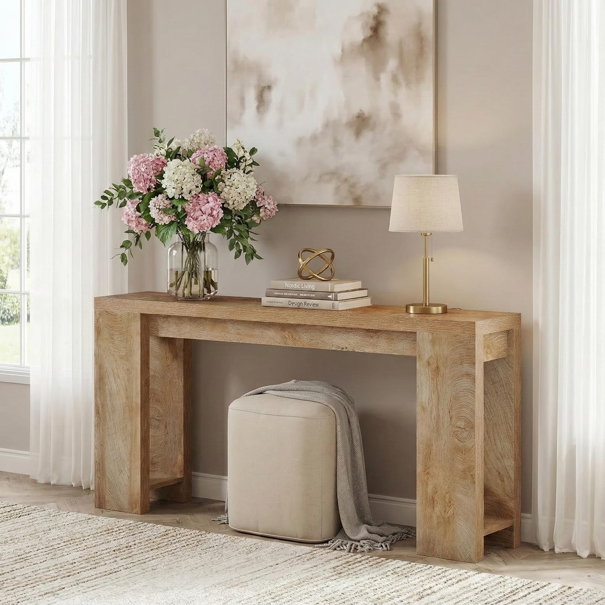Lailang Tavolo consolle 160 cm, design compatto, extra lungo, in stile rustico, per ingresso, corridoio, soggiorno per arredamento moderno