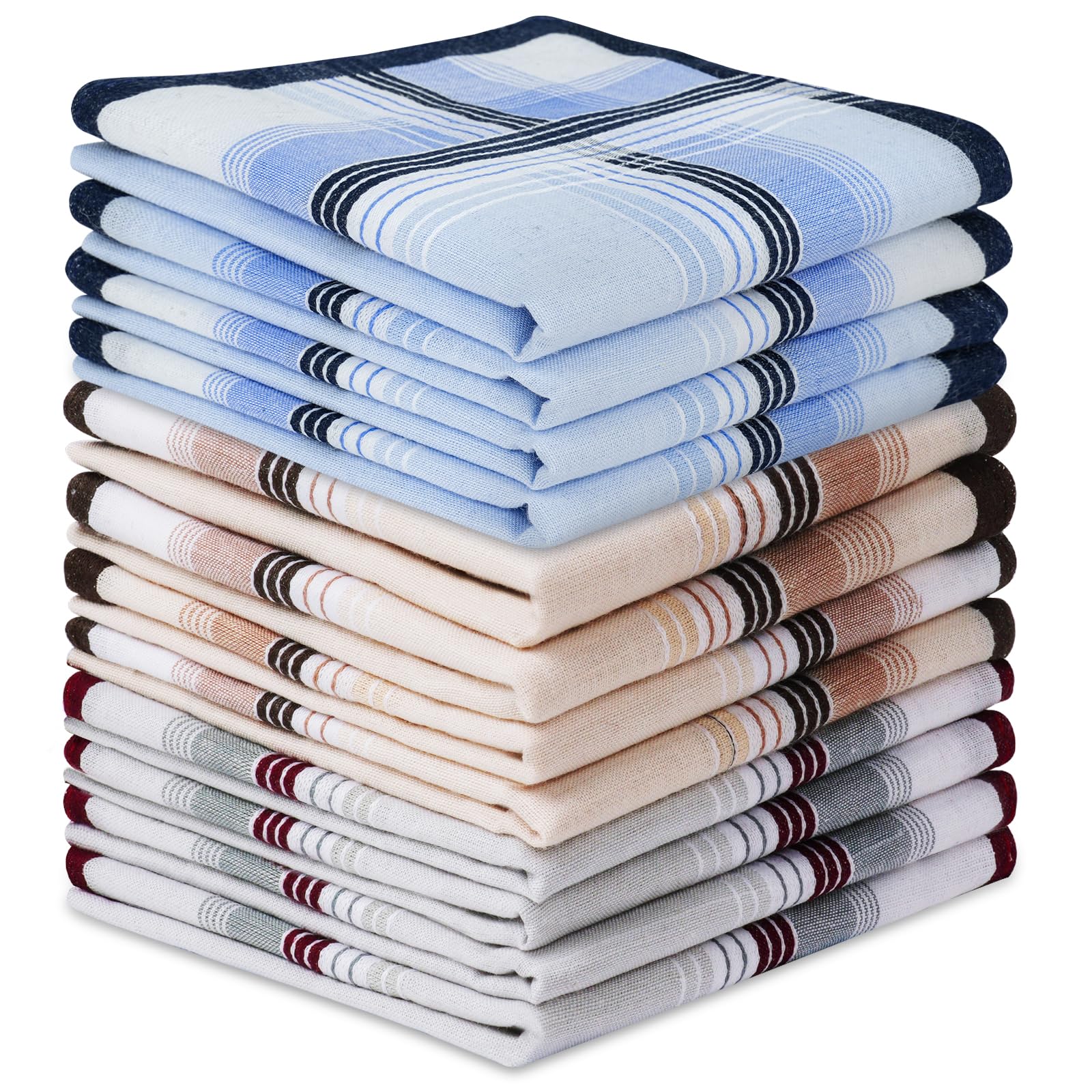 Aomig Taschentücher Herren, 12 Stück Baumwolle Stofftaschentücher Set, Traditionelle Taschentücher Stoff Herren Handkerchief, Wiederverwendbar Herrentaschentücher, 40cm x 40cm (3 Farben/A)
