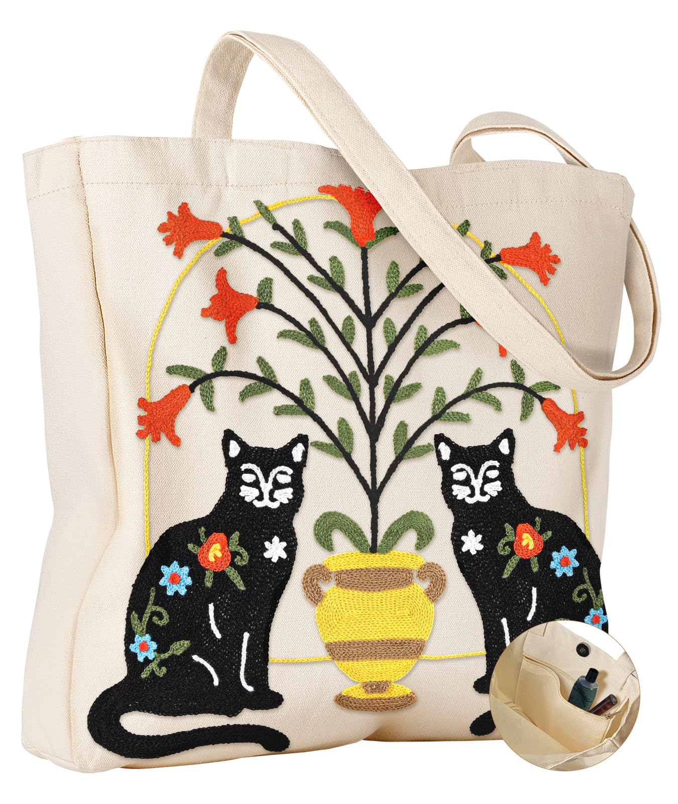 Miss Adola Embroidery Canvas Tote Bag with Pocket &amp; Buckle
