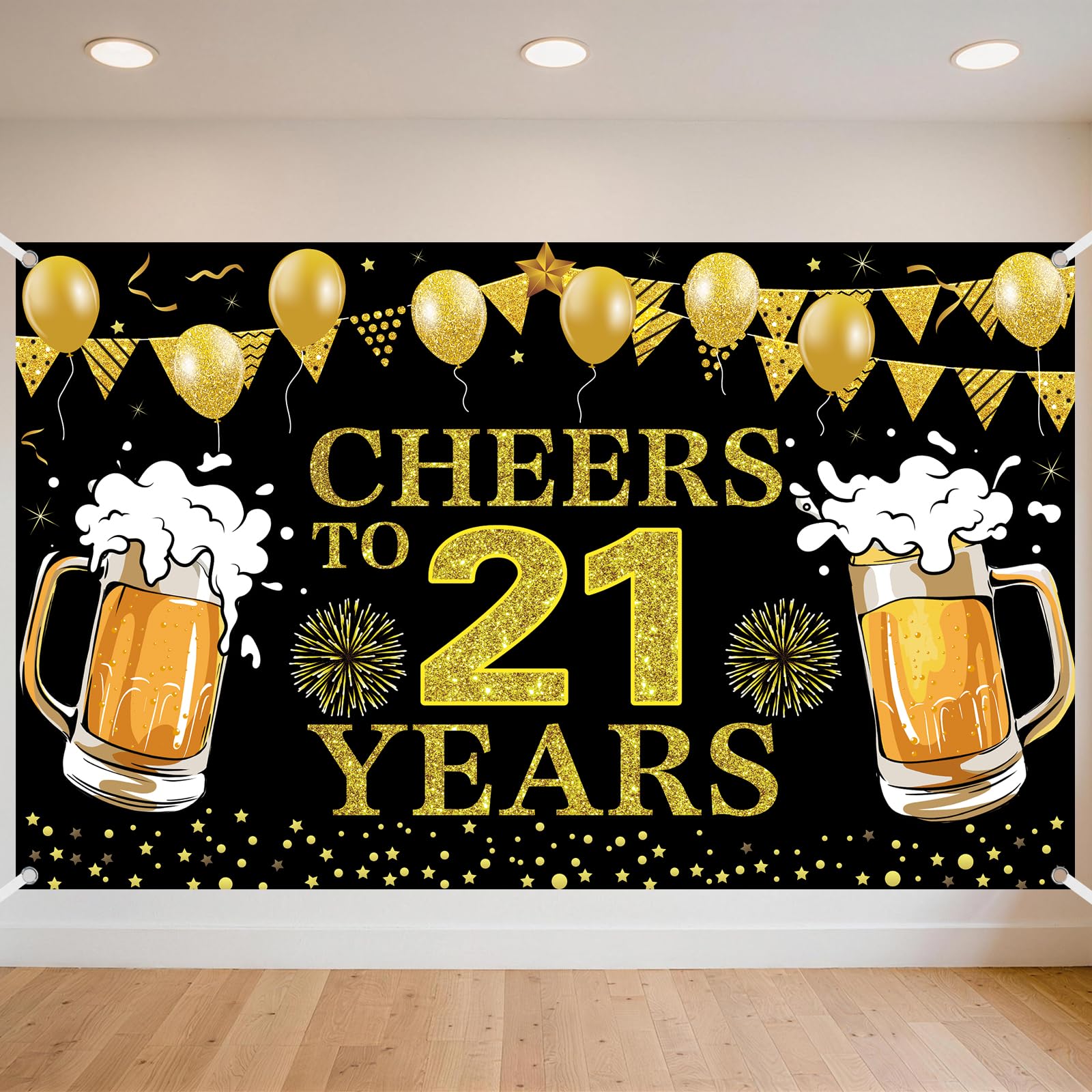 21st Birthday Decoration Backdrop, Happy Birthday Backdrop 180x110cm, Sign Poster Photo Background Banners for Party Supplies Anniversaries Celebrations Events