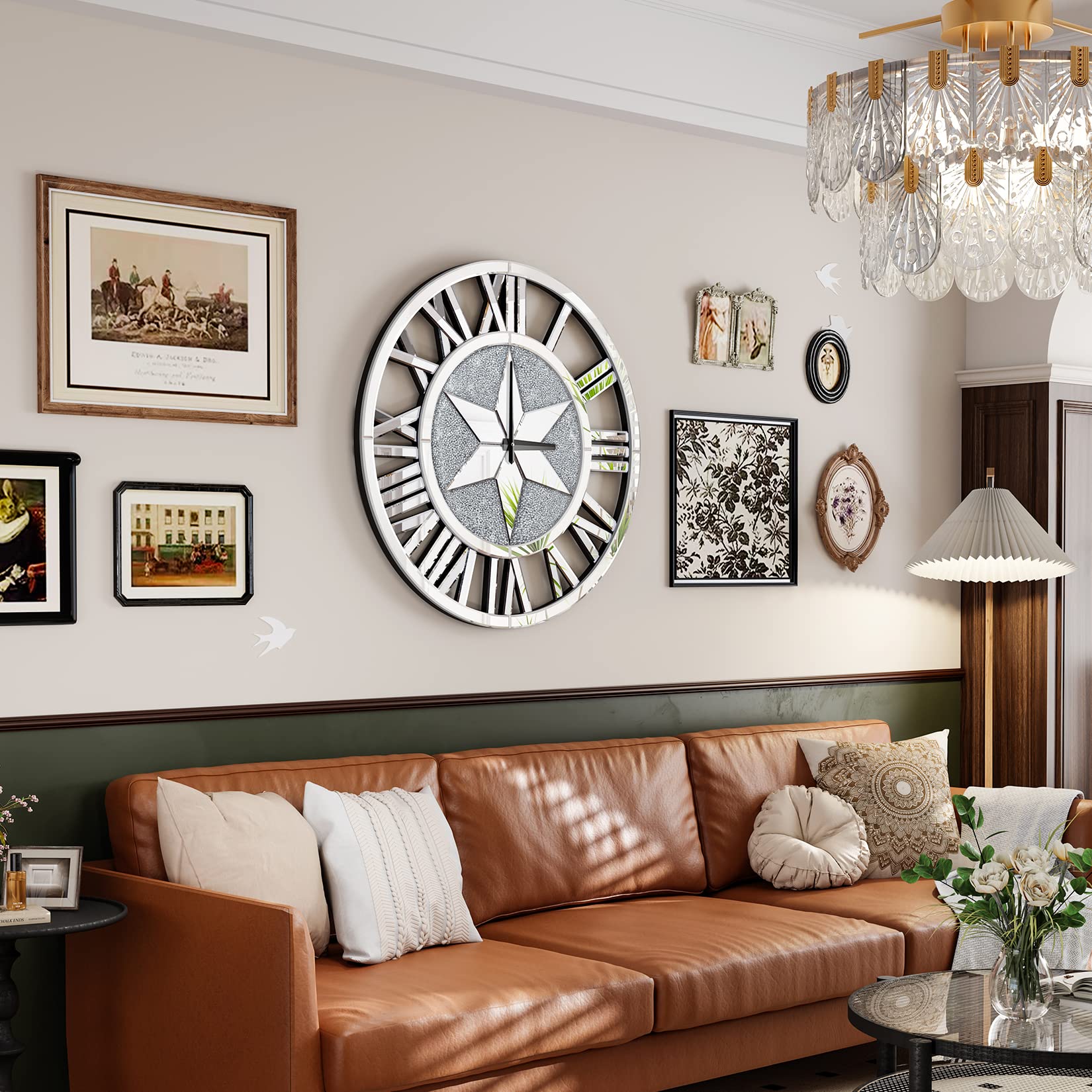 Wanduhr Große Wohnzimmerwanduhr 60cm: Wanduhren Römische Ziffern Küchenuhr Stille Uhr Modern Kristall Luxus Wand Deko für Wohnzimmer, Küche, Schlafzimmer