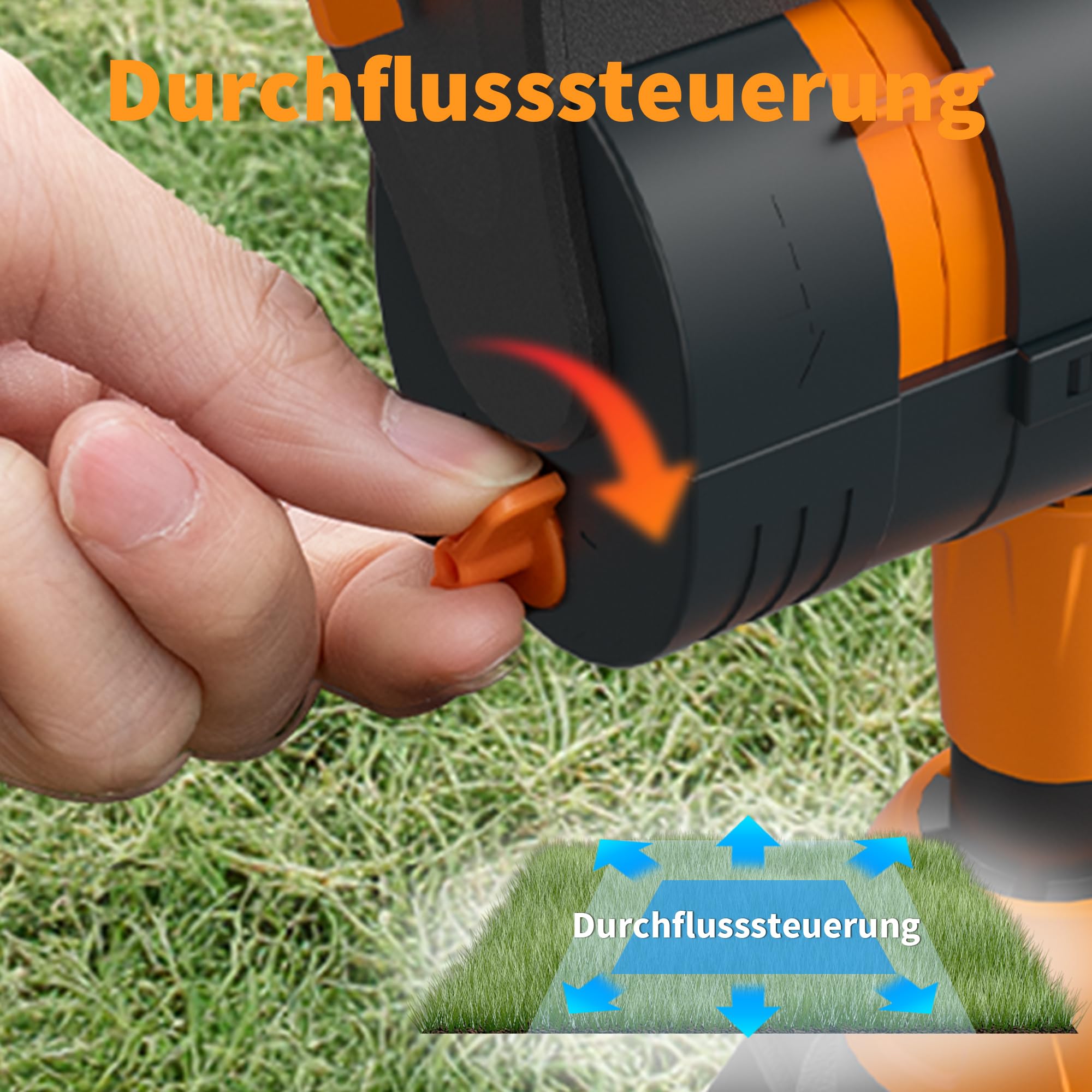 Diivoo Oszillierender Rasensprenger, Gartensprenger mit Dreibeinstativ, Viereckregner mit Messinganschluss, Wassersprinkler Einstellbare Breite, Reichweite und Durchflussrate, 16 Düsen, Grau