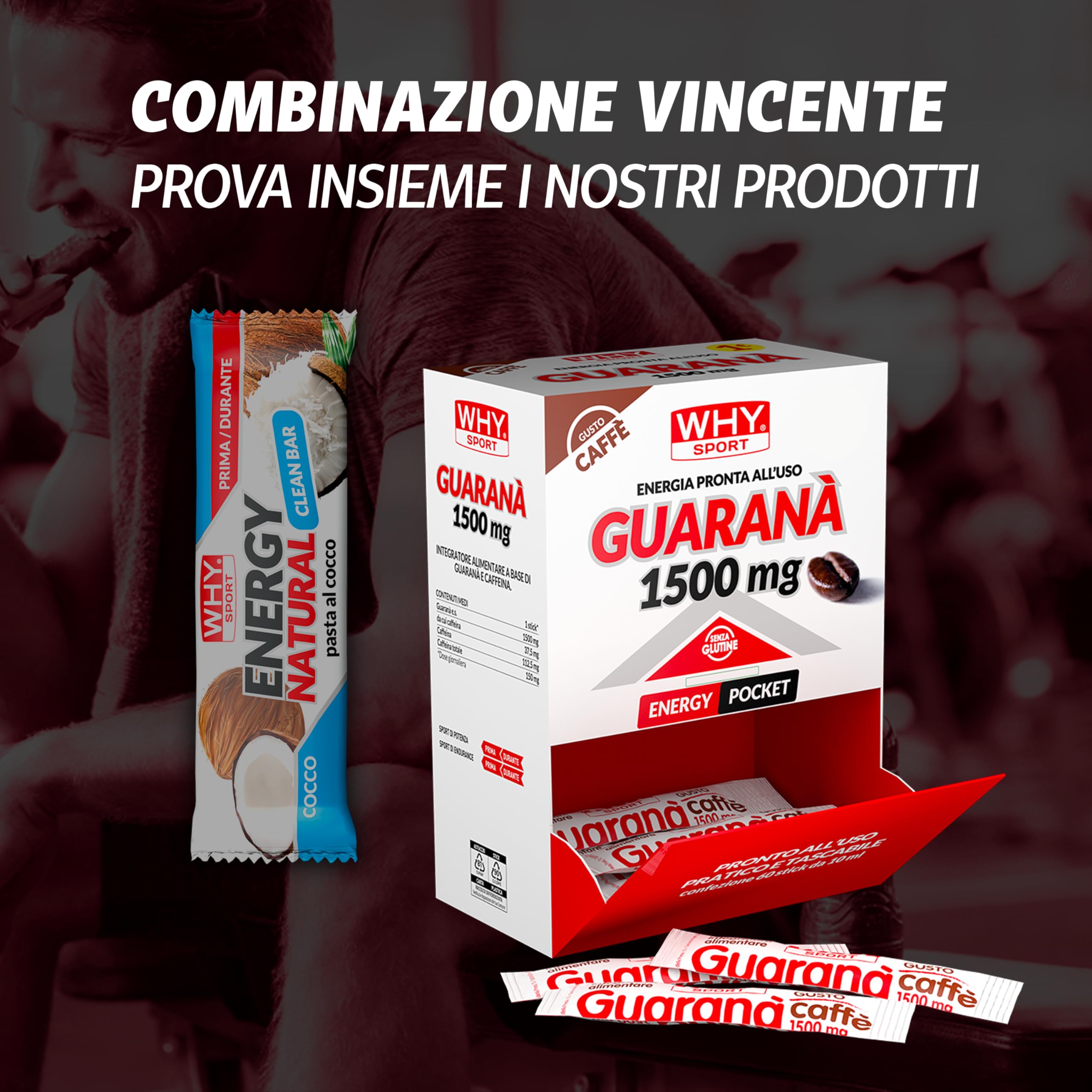 WHY SPORT ENERGY NATURAL - Barrette Energetiche con Pasta di Cocco – Energy Bar Barretta Energetica Senza Glutine - Box da 30 Barrette - 25 gr (Box, Cocco)