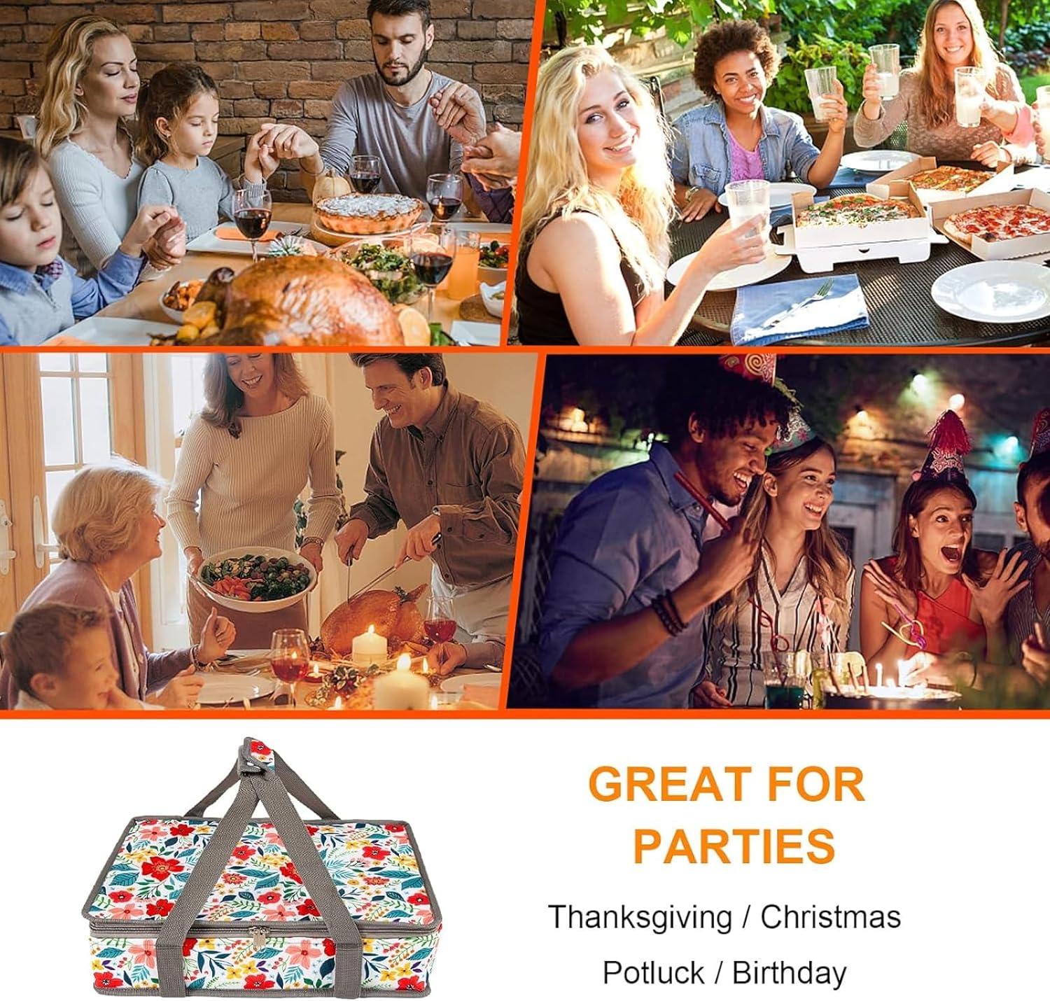 Insulated Casserole Carrier Fits Pioneer Woman Kitchen Stuff & 9x13 Baking Dish, Large Lasagna Lugger Tote, Leakproof Thermal Food Warmer Bag for Potluck, Picnic, Travel, Hot/Cold Food & Mom Gifts - Image 4