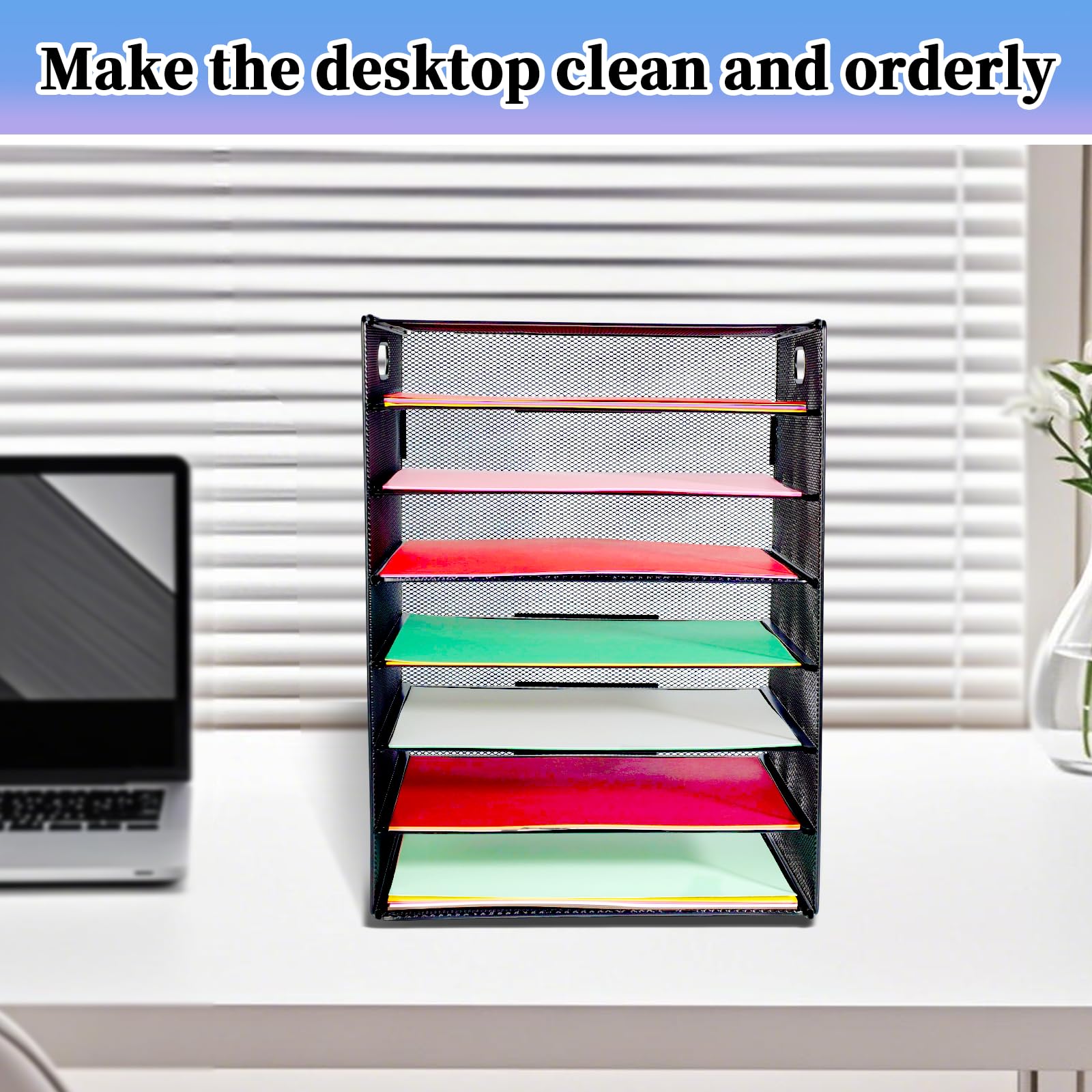 HMXLJJY 4 Tier Office Desk A4 Papier Brief Organizer Lade met Handvat, Mesh Bureau Organizer Brievenlade, Desktop Archiefdocumentenlades Houders, Bestandsopslag Rack voor A4 Bestandsmap, Zwart