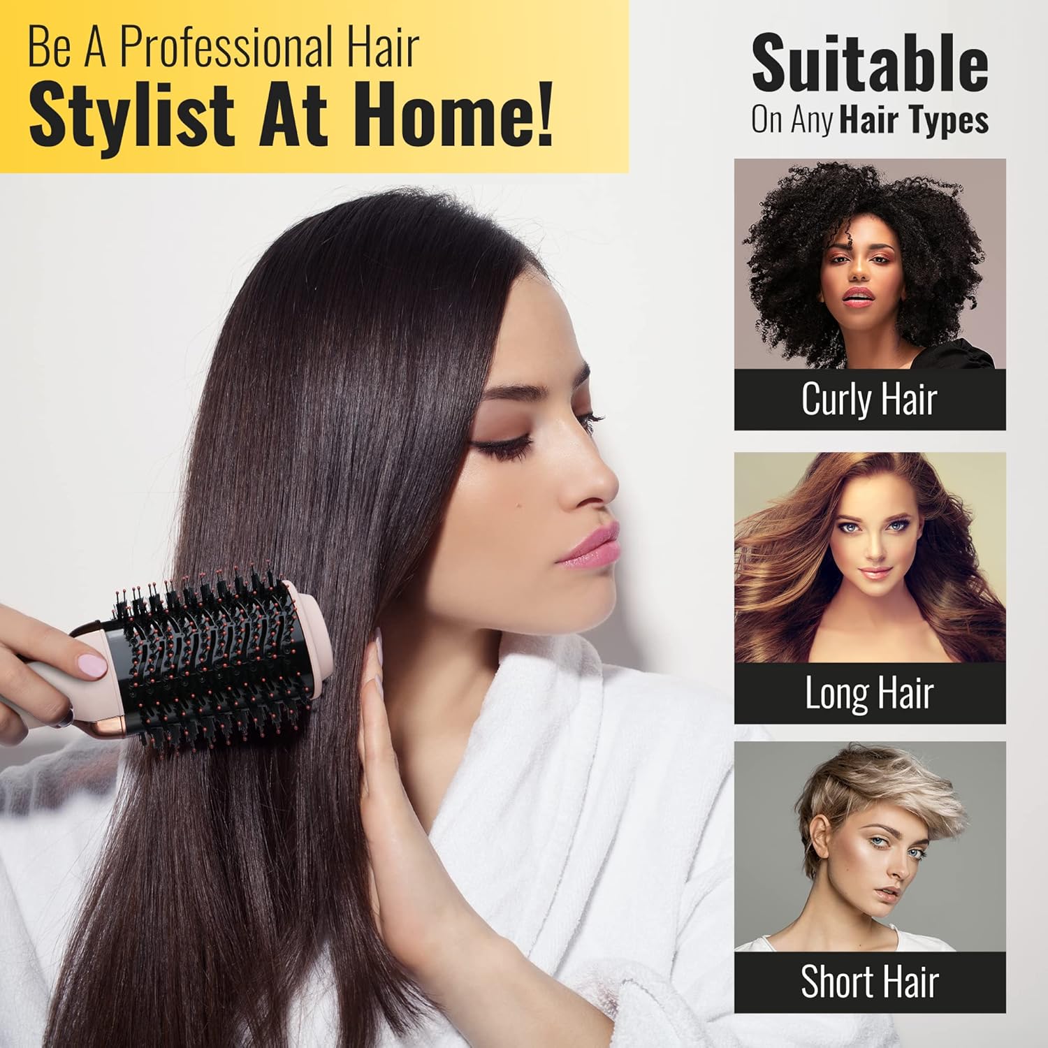Volumizing Hair Brush and Hot Air Blow Dryer Hair Straightener and Styling Brush (Pink/Rose Gold)