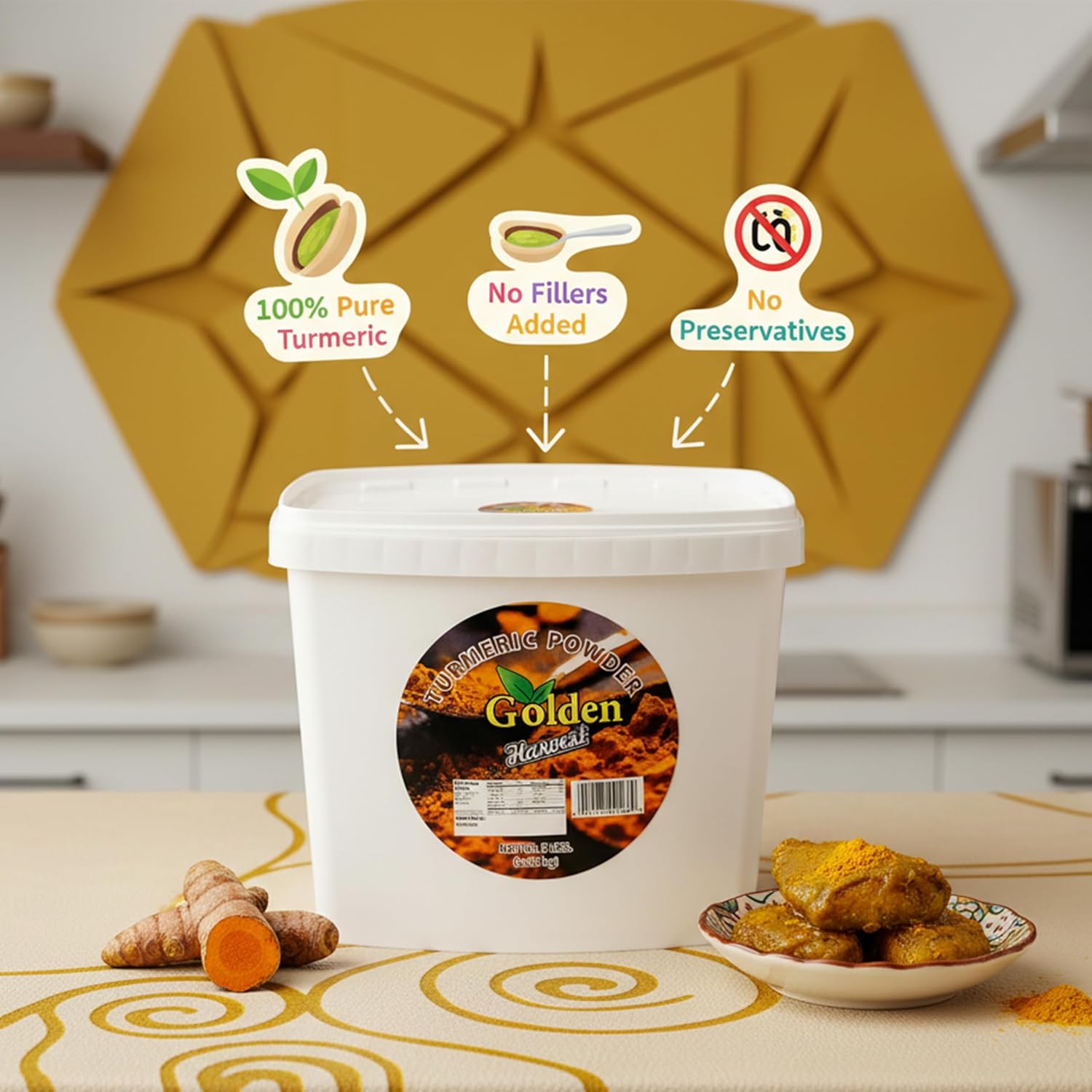 Golden Harvest Ground Turmeric Powder for Cooking - 100% Raw Curcumin Powder - Zero Additives - Premium Natural Turmeric Spice for Seasoning Curries, Soup & Any Dish - 5 lbs (2.26kg) Bulk Pack