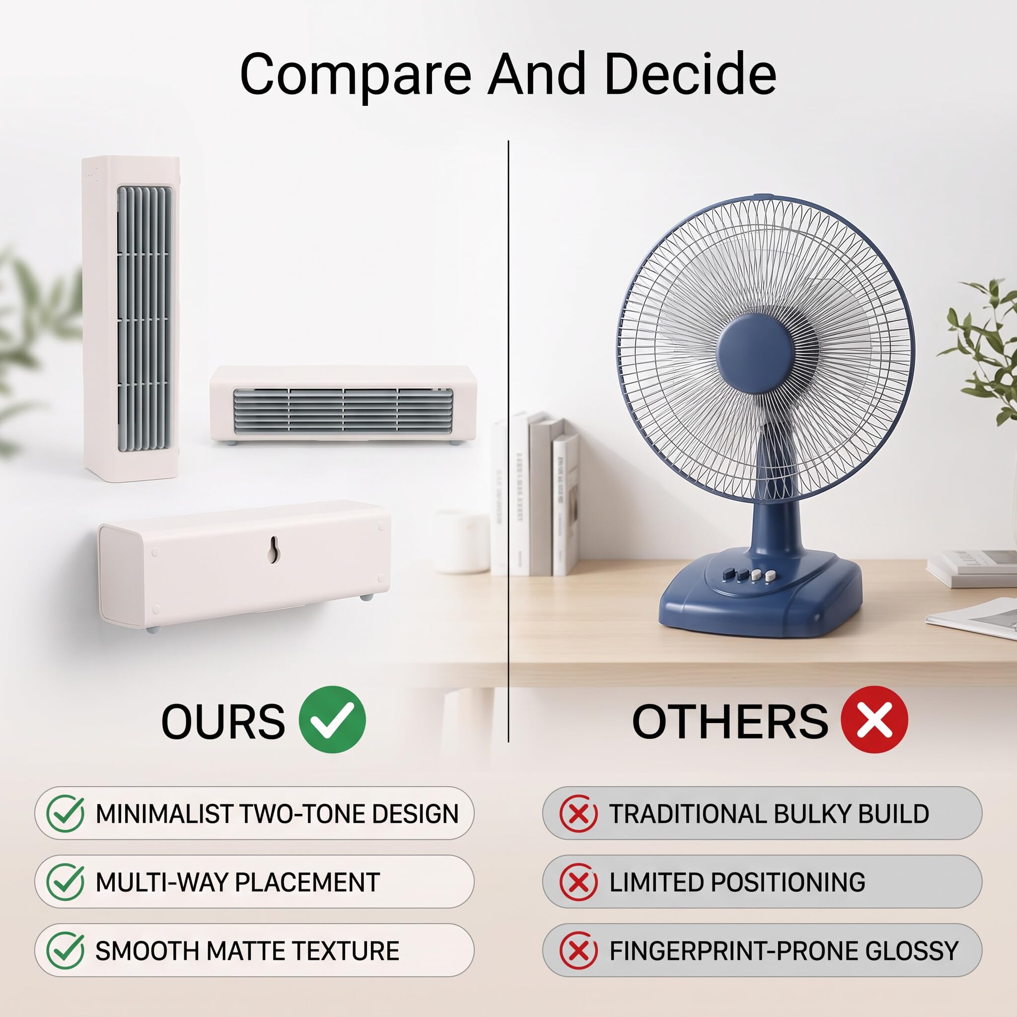 Zopsc Ventilador de refrigeración de torre compacto, ventilador de escritorio de pie USB ajustable de 3 velocidades, para oficina en casa con opción de montaje en pared, brisa suave para el verano