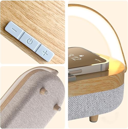 Miniatura 10 de iGaur Lámpara de noche LED, lámparas táctiles para mesita de noche de dormitorio, lámpara de mesita de noche 4 en 1 con cargador inalámbrico,