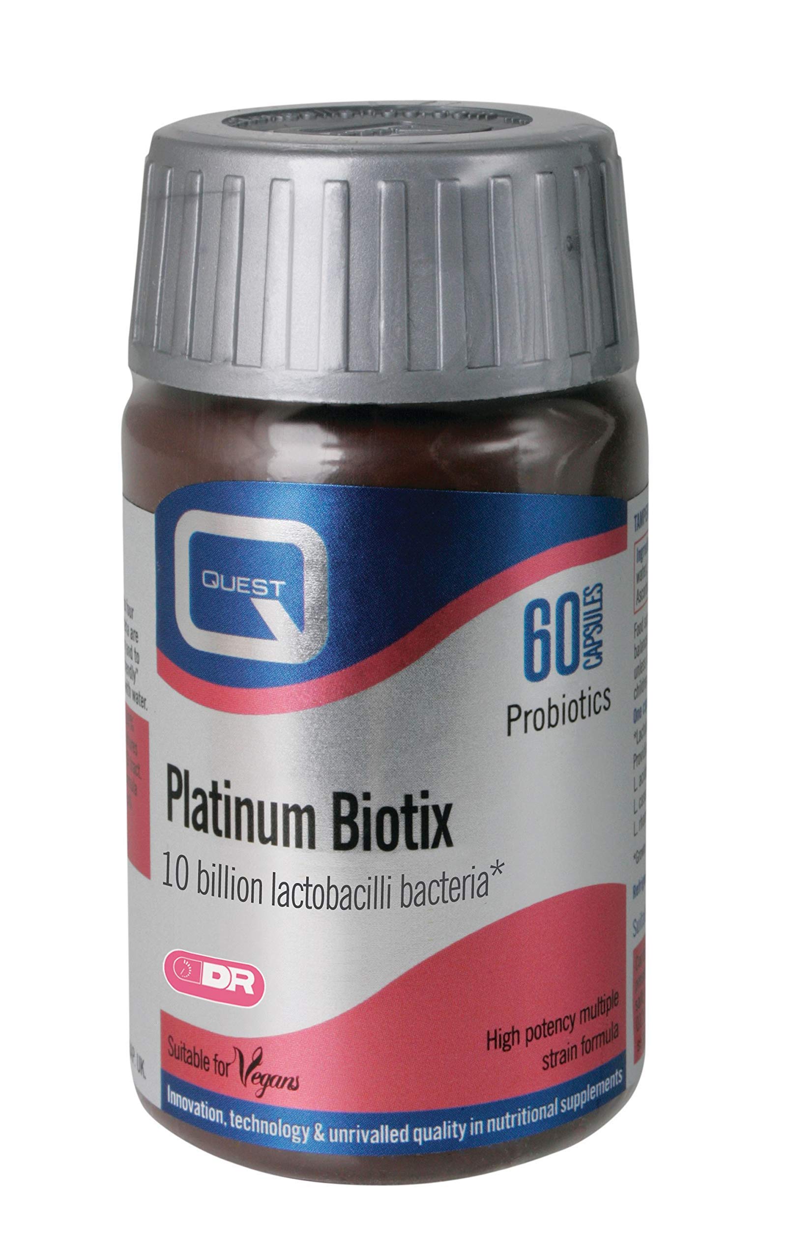 Quest Platinum Biotix Probiotics With 10 Billion Lactobacillus Bacteria For Gut Support & Immune Health. High Strength Vegan Multi Strain Formula Supplements With Slow Release Capsules. (4 x 60 Capsules)