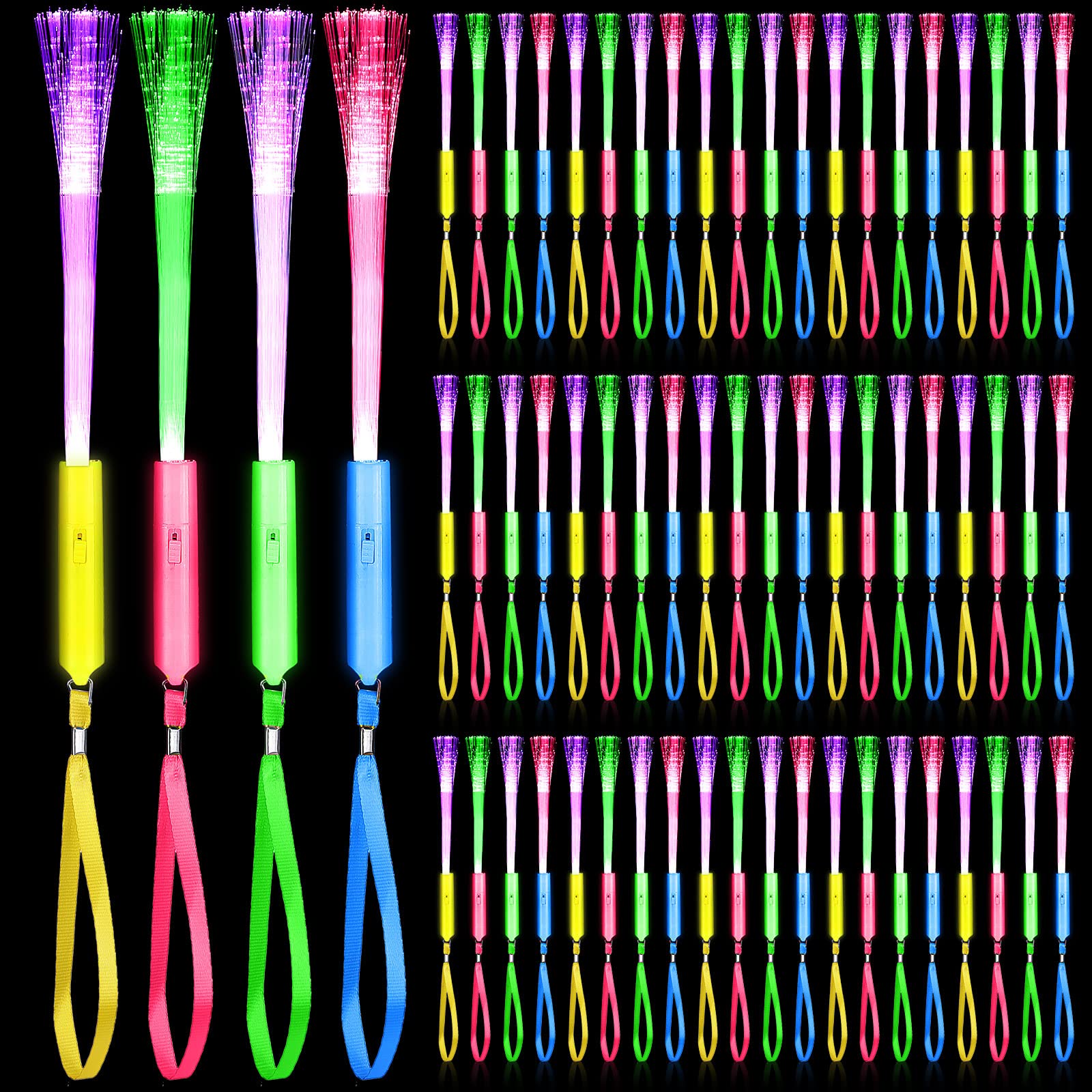 Junkin 200 Pcs Fiber Optic Wands Glow LED Light up Wand Bulk Flashing Sticks with Included Batteries for Party Favors Wedding Birthday Carnival