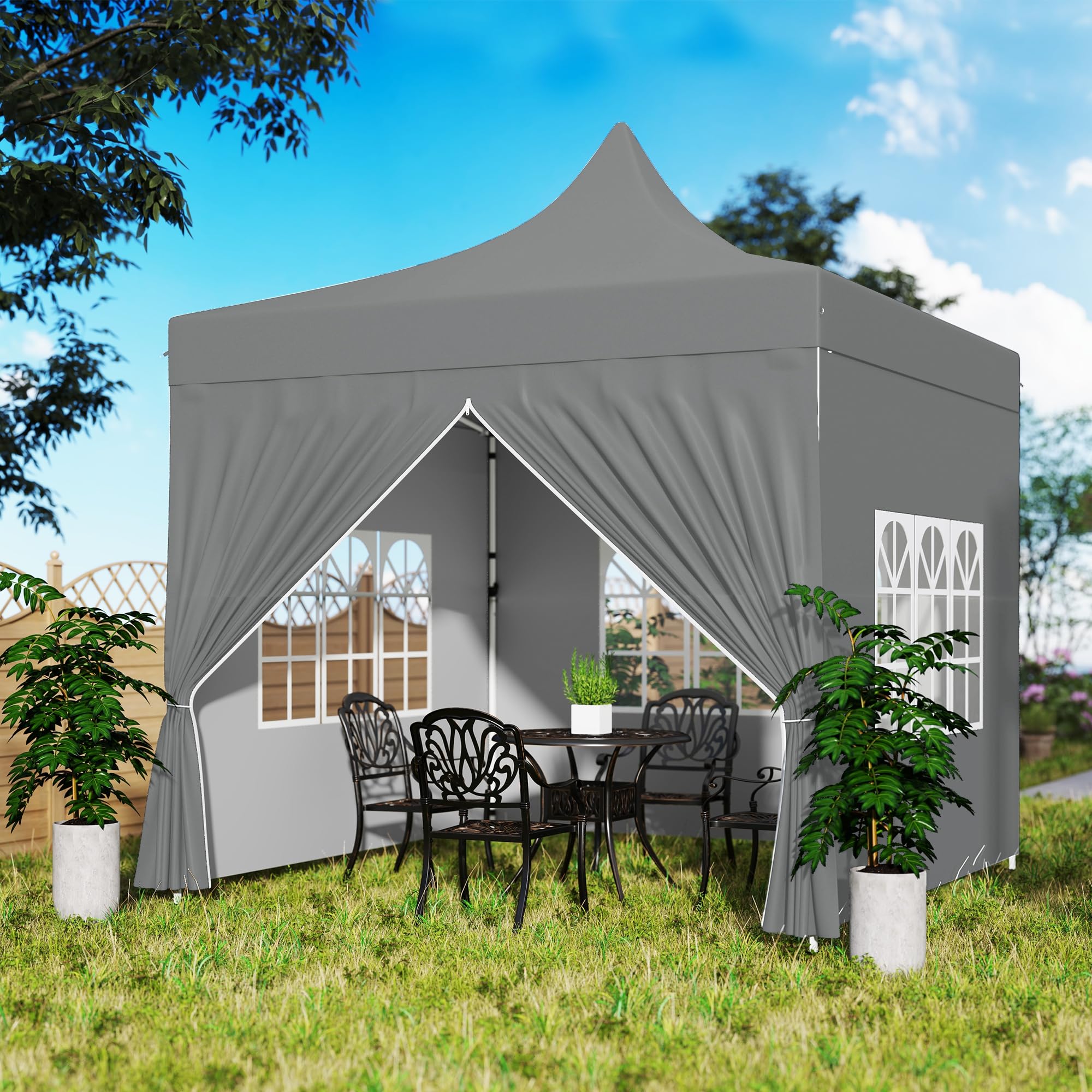 Outsunny Carpa Plegable Pop-up Gazebo 3x3 m Cenador Plegable con 4 Paredes Laterales Anti-UV Altura Ajustable Marco Metálico Robusta y Bolsa de Transporte para Camping Fiestas Gris