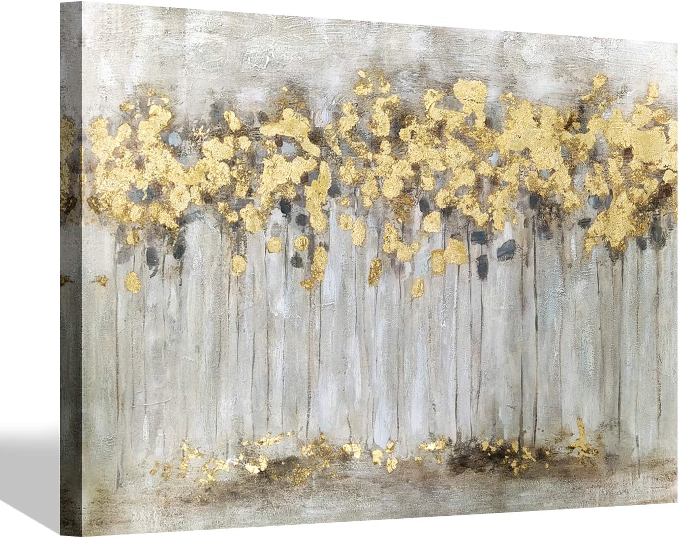 SD SOFT DANCE Abstract Tree Canvas Wall Art: Gold Forest Abstract Hand Painted Artwork Painting Picture on Canvas for Living Room (36'' x 24'' x 1 Panel)