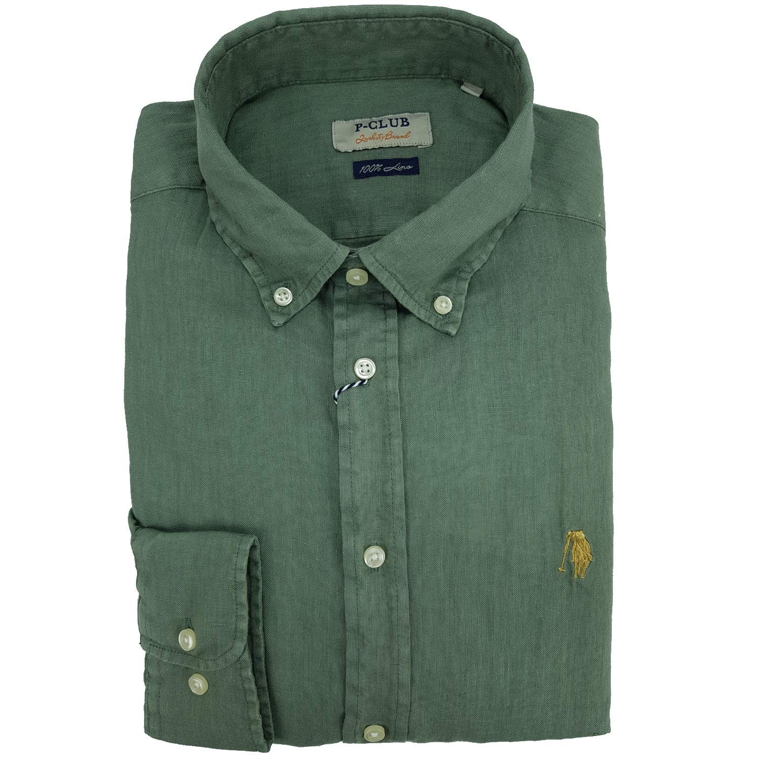 Camisa de hombre de manga larga, 100% puro lino, tallas fuertes, botón Down, color liso, 4XL, 5XL, 6XL Verde 5X-Large