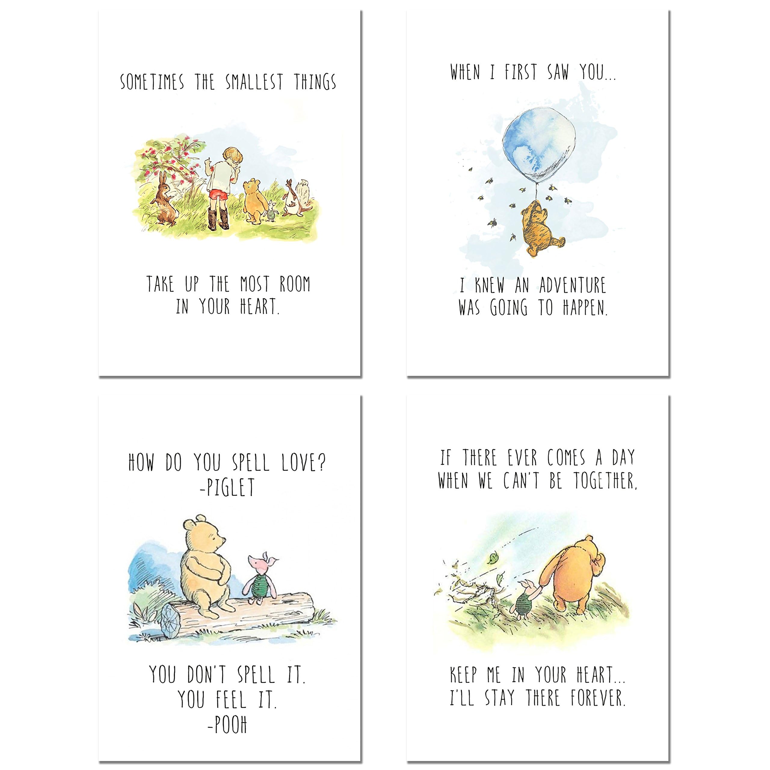 Winnie the Pooh Classic Art Prints - Set of 4 Wall Art Decor Photos Nursery Bedroom Playroom (5 inches x 7 inches)