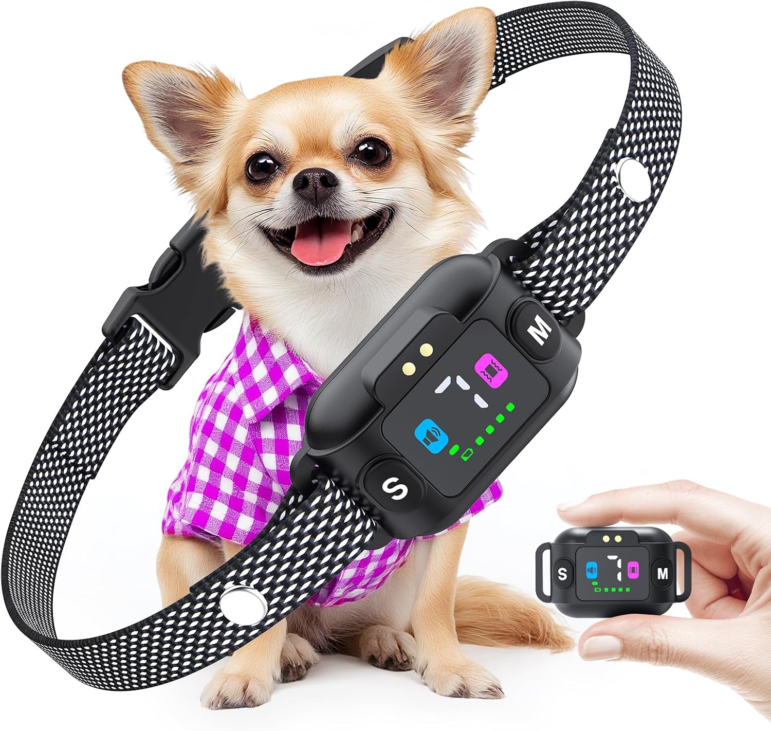 Dog Bark Collar for Small Dogs 5-15lbs, No Shock Anti Barking Collar Small Breeds, Puppy Bark Collar with 7-Level Sensitivity, 3 Beep & Vibration Modes, IP67 Waterproof