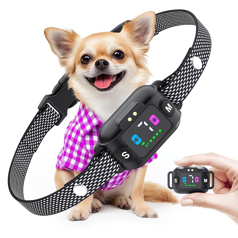Coleira Antilatido para Cães Pequenos com Nylon, 3 Modos e 7 Níveis de Sensibilidade Cawjug 468G Preta