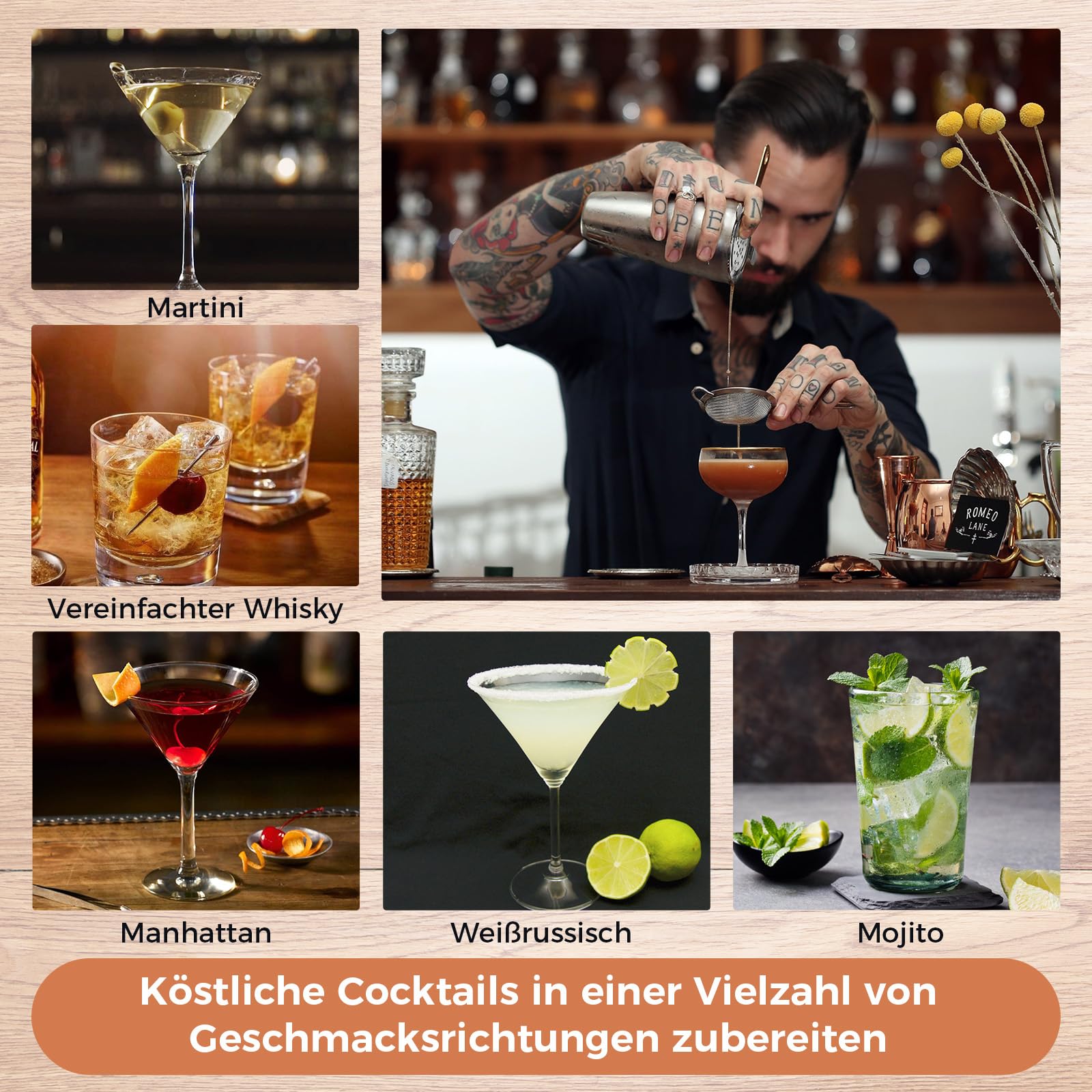 Sosayet Shaker Cocktail Kit - 825ML Boston Shaker INOX + Doseur Cocktail + Pilon + Accessoire Bar - Professionnel Kit Barman Mojito pour Cadeau Homme